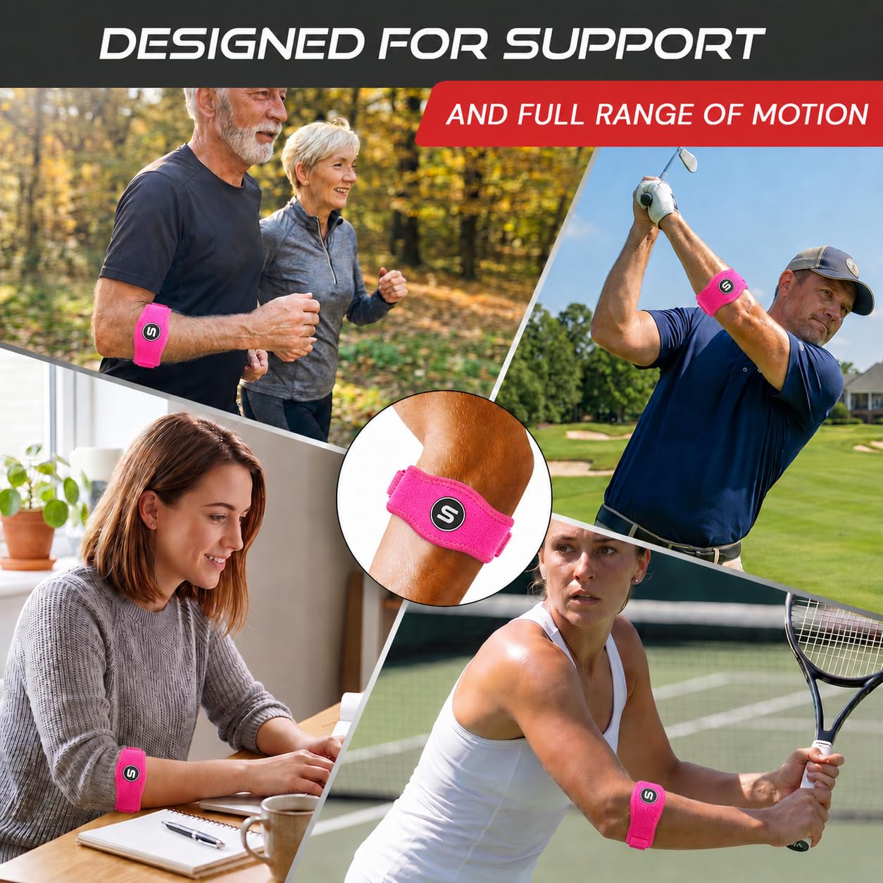 Sleeve Stars Tennis Elbow Brace for Men & Women, Elbow Brace for Tendonitis, Tennis Elbow Strap, Golfers Elbow Brace, Elbow Support Wrap for Tennis Elbow Relief, Fits 9"-23" (Single/Black) - Tennis Mindset