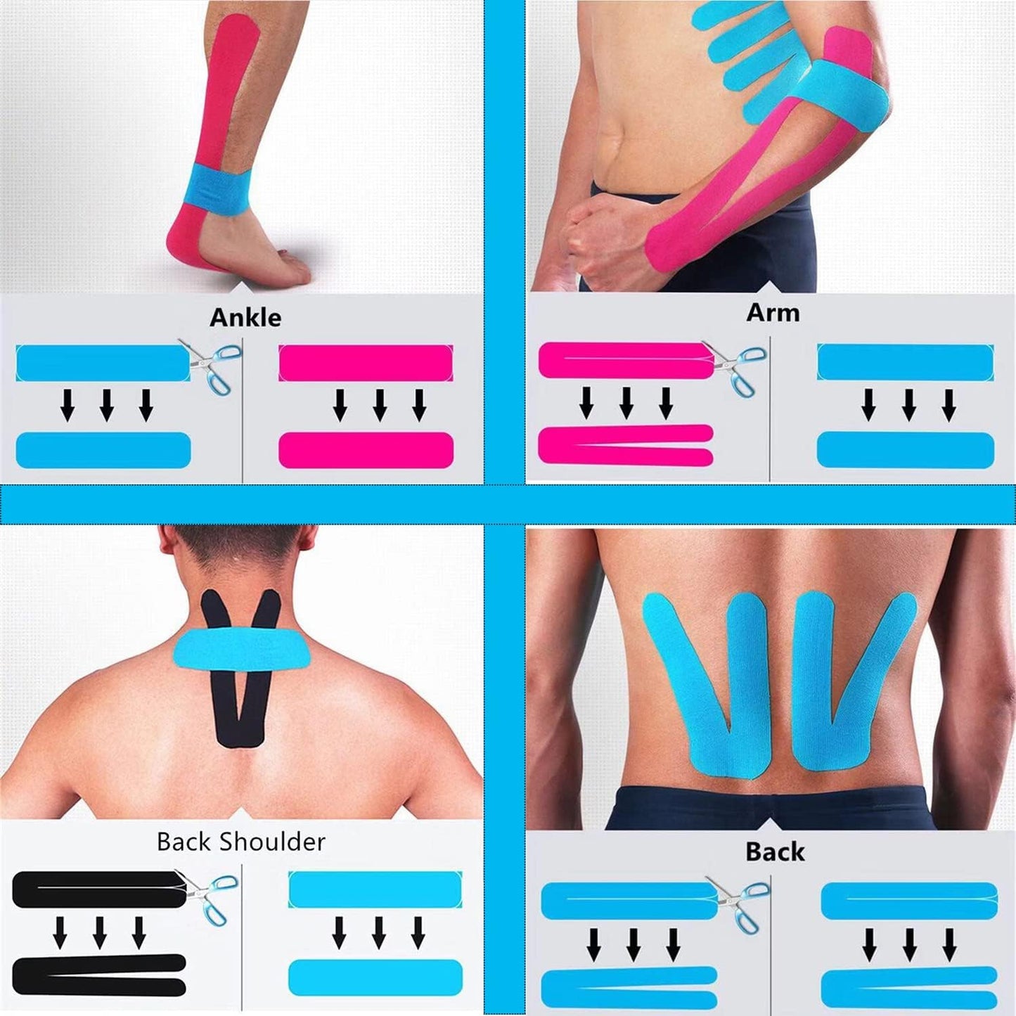 Kinesiology Tape Precut Strips Pro Athletic (3 Rolls,60 Strips) Original Cotton Waterproof Breathable Latex Free Tape for Muscle Pain Relief and Joint Support Elastic Sports Activities Tapes (Mix) - Tennis Mindset