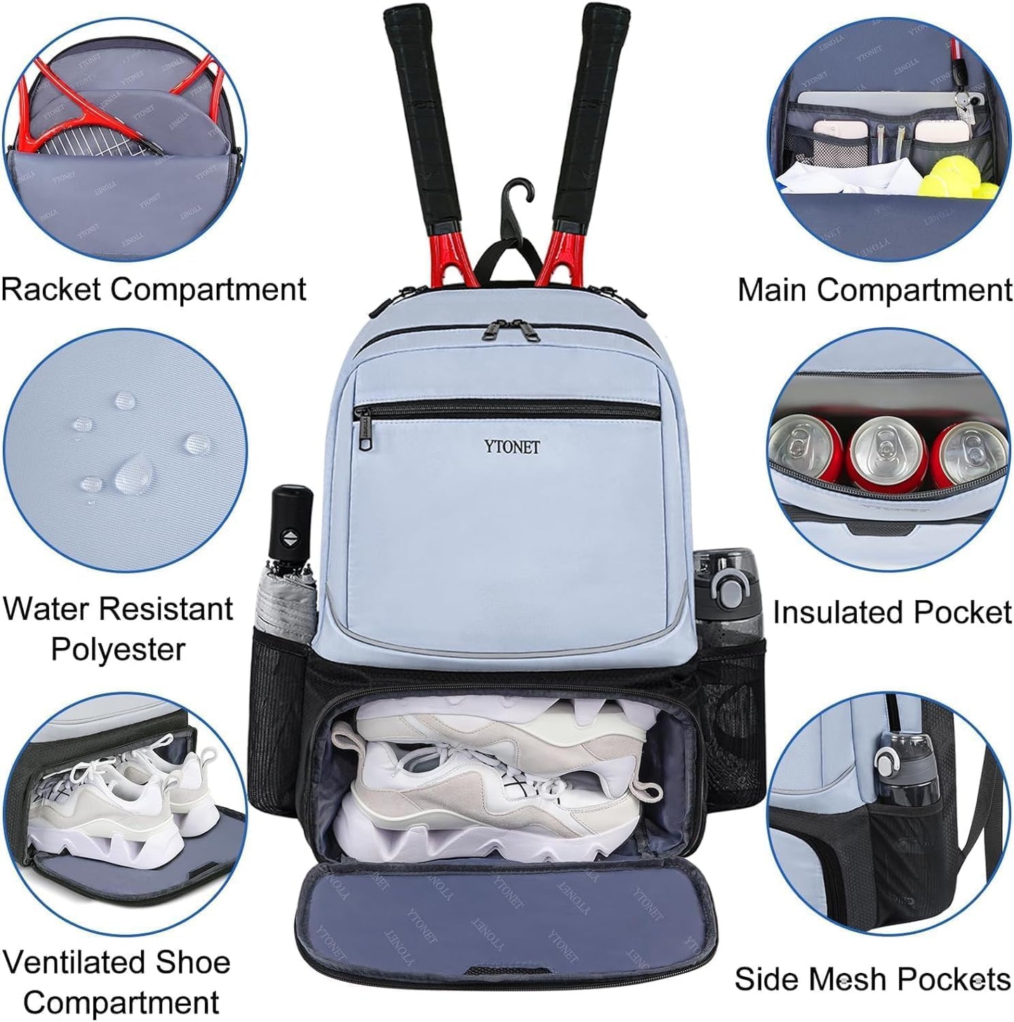 Ytonet Tennis Bag Tennis Backpack for Women Men 2 Rackets - Tennis Mindset