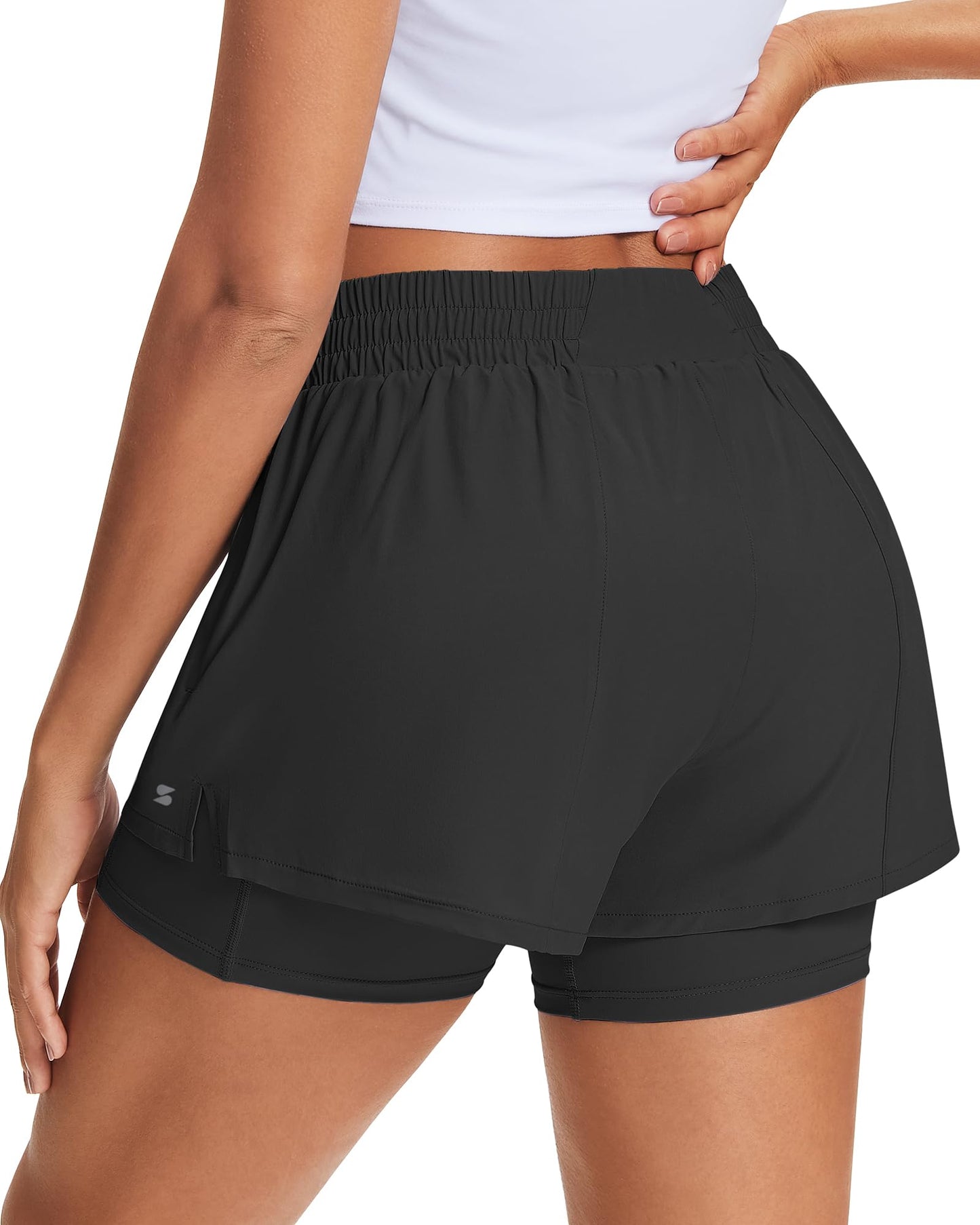 Stelle Women's 2 in 1 Running Shorts Gym Athletic Shorts with Zip Pockets - Tennis Mindset