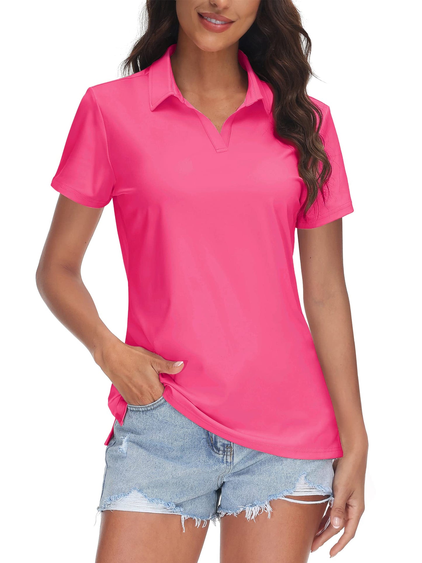 TACVASEN Women's V-Neck Polo Shirts UPF 50+ Short Sleeve Sun Protection Quick Dry Golf Polos Collared Shirt