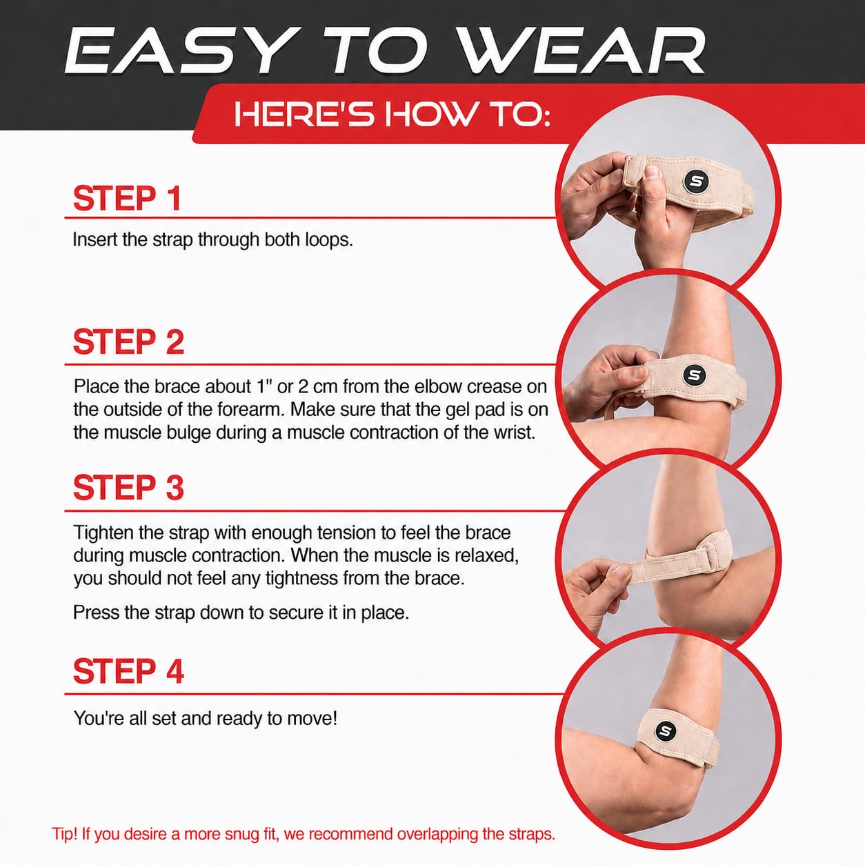 Sleeve Stars Tennis Elbow Brace for Men & Women, Elbow Brace for Tendonitis, Tennis Elbow Strap, Golfers Elbow Brace, Elbow Support Wrap for Tennis Elbow Relief, Fits 9"-23" (Single/Black) - Tennis Mindset