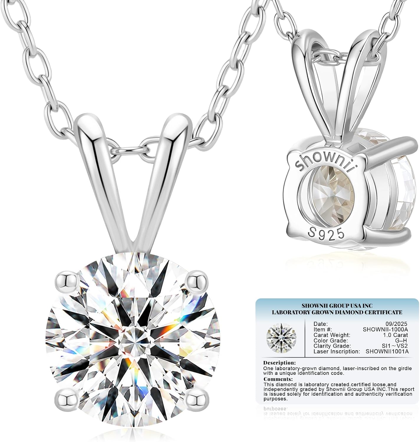 shownii 0.25-2CT LAB GROWN Diamond Solitaire Pendant Necklace for Women - Tennis Mindset