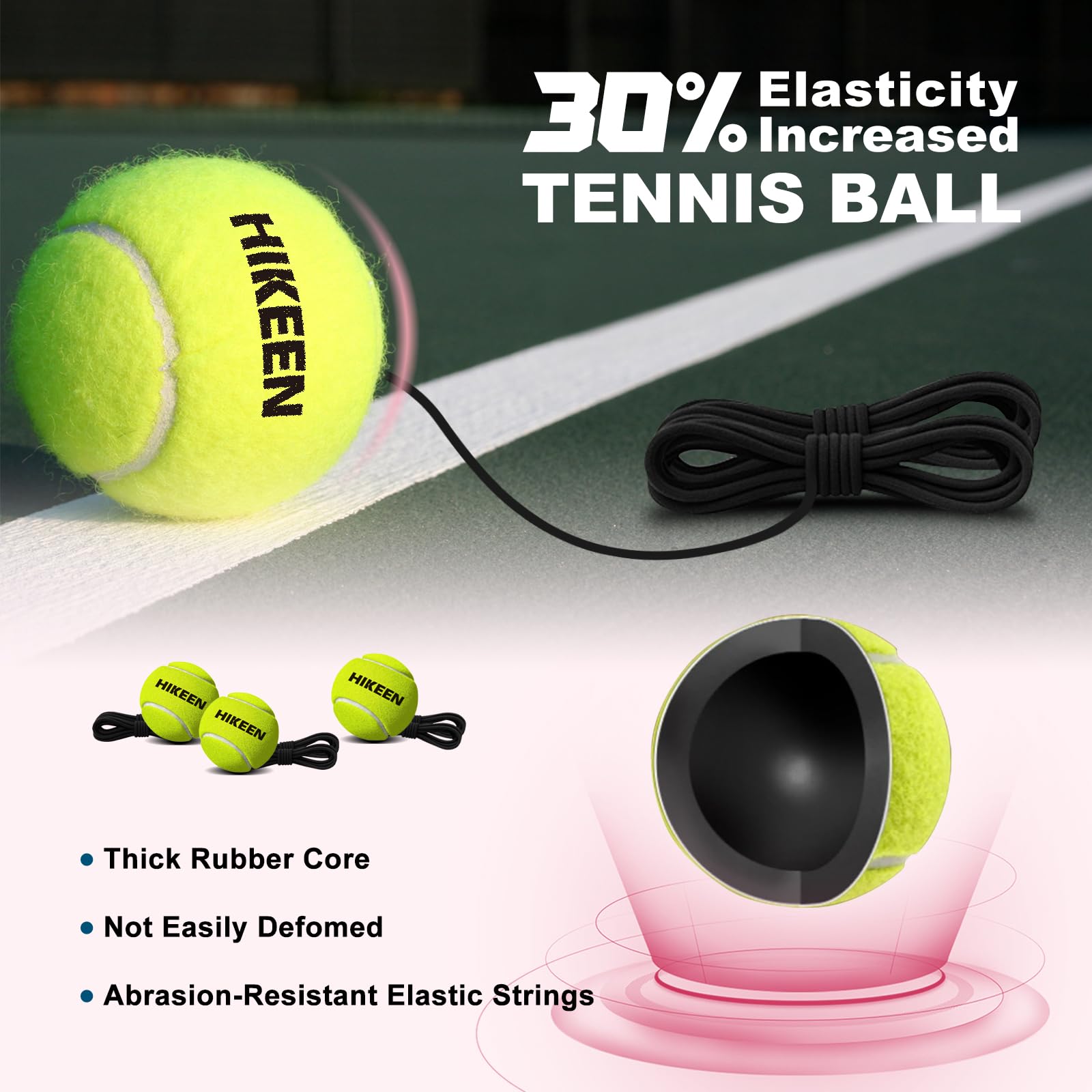 Hikeen Premium Tennis Trainer Rebound with Metal Base,Portable Solo Tennis Trainer Set with 3 Highly Elastic String Balls,Tennis Practice Equipment for Adult Kids an Beginners - Tennis Mindset