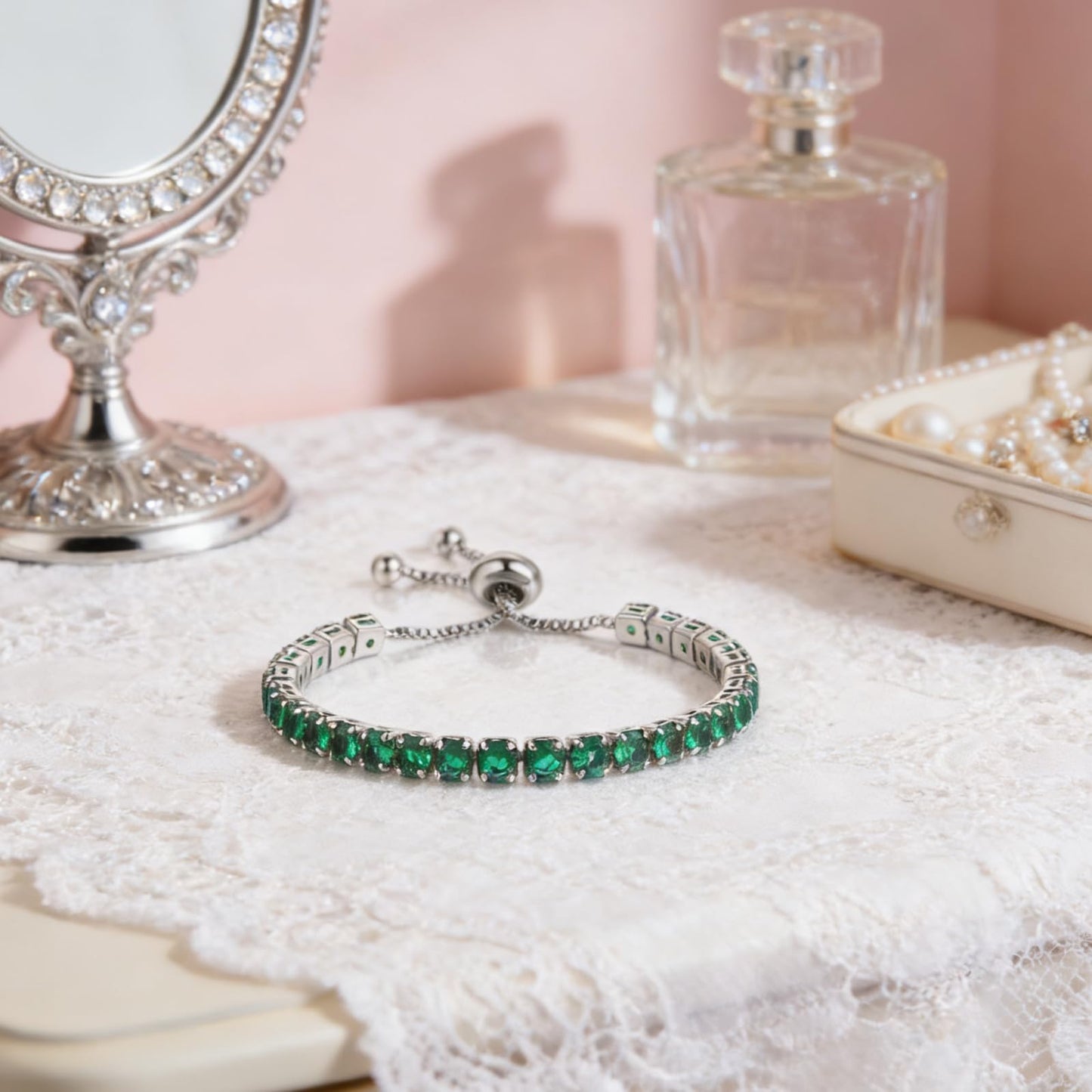 Tennis Bracelets, Tennis Bracelets for Women (Silver/Rose Glod/Green)
