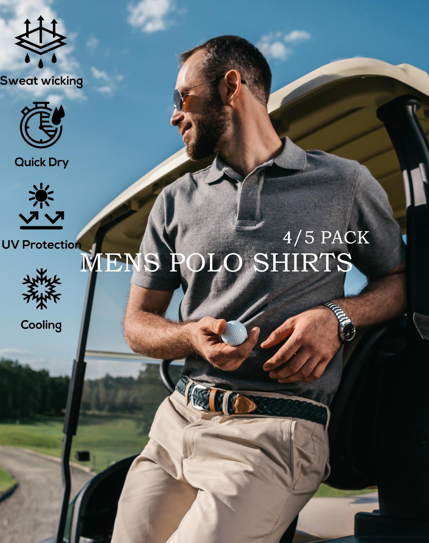 5 Pack Men's Polo Shirts Short Sleeve Golf T Shirt Performance Casual - Tennis Mindset