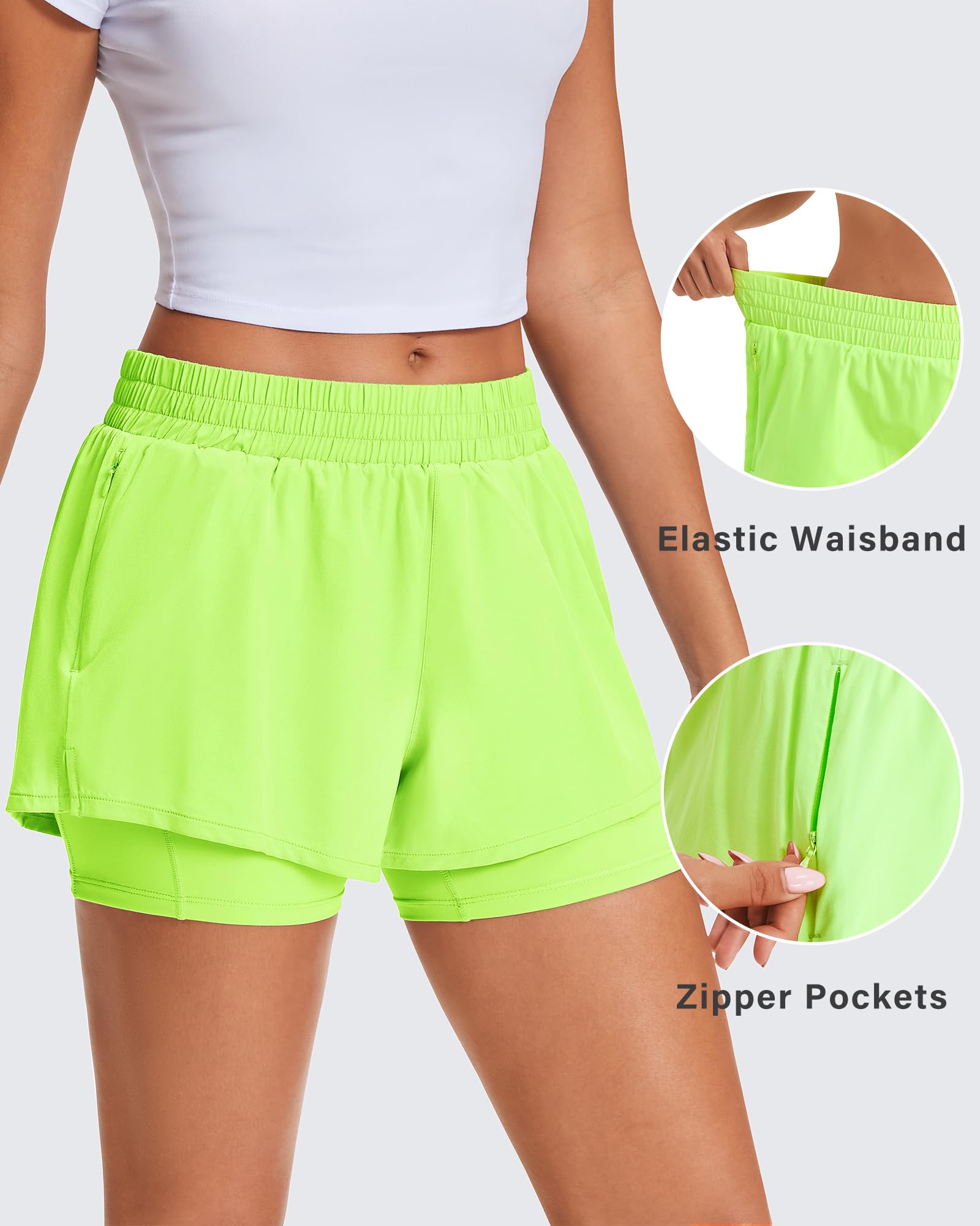 Stelle Women's 2 in 1 Running Shorts Gym Athletic Shorts with Zip Pockets - Tennis Mindset