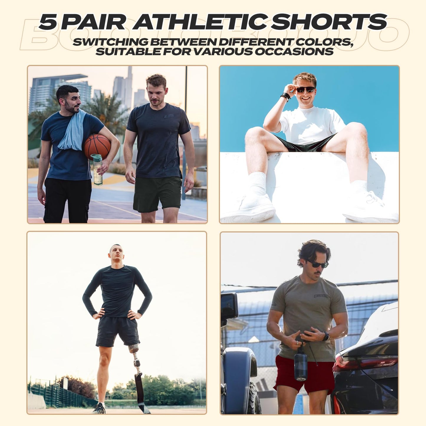 5 Pack Athletic Gym Mens Shorts - Workout Black Quick Dry Basketball Shorts - Tennis Mindset