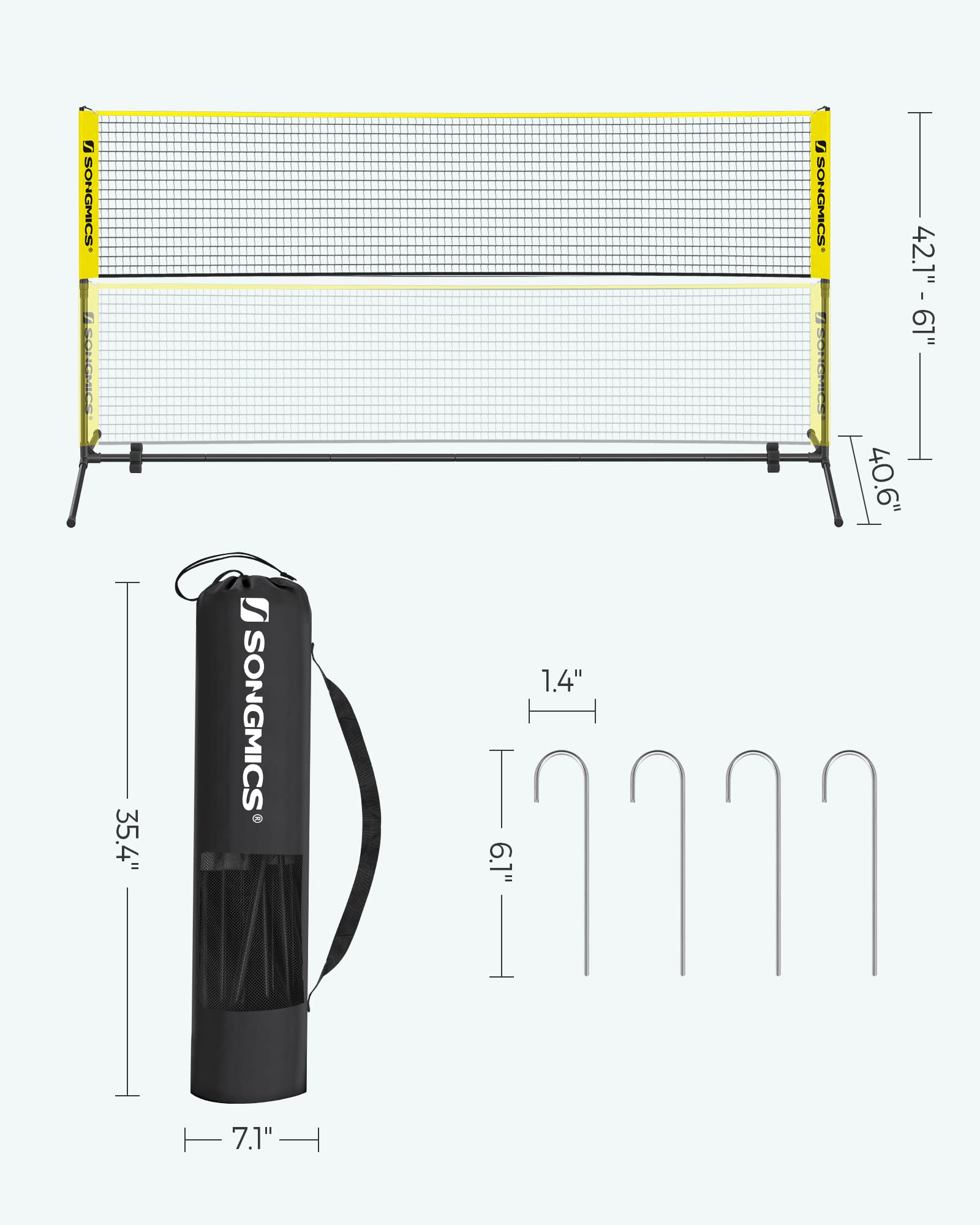 SONGMICS Badminton Net, Height Adjustable Volleyball Net, Pickleball Net for Junior Tennis, Kids, Indoor Outdoor Court, Foldable Nylon Net with Poles 10ft/13ft/16.5ft Wide - Tennis Mindset