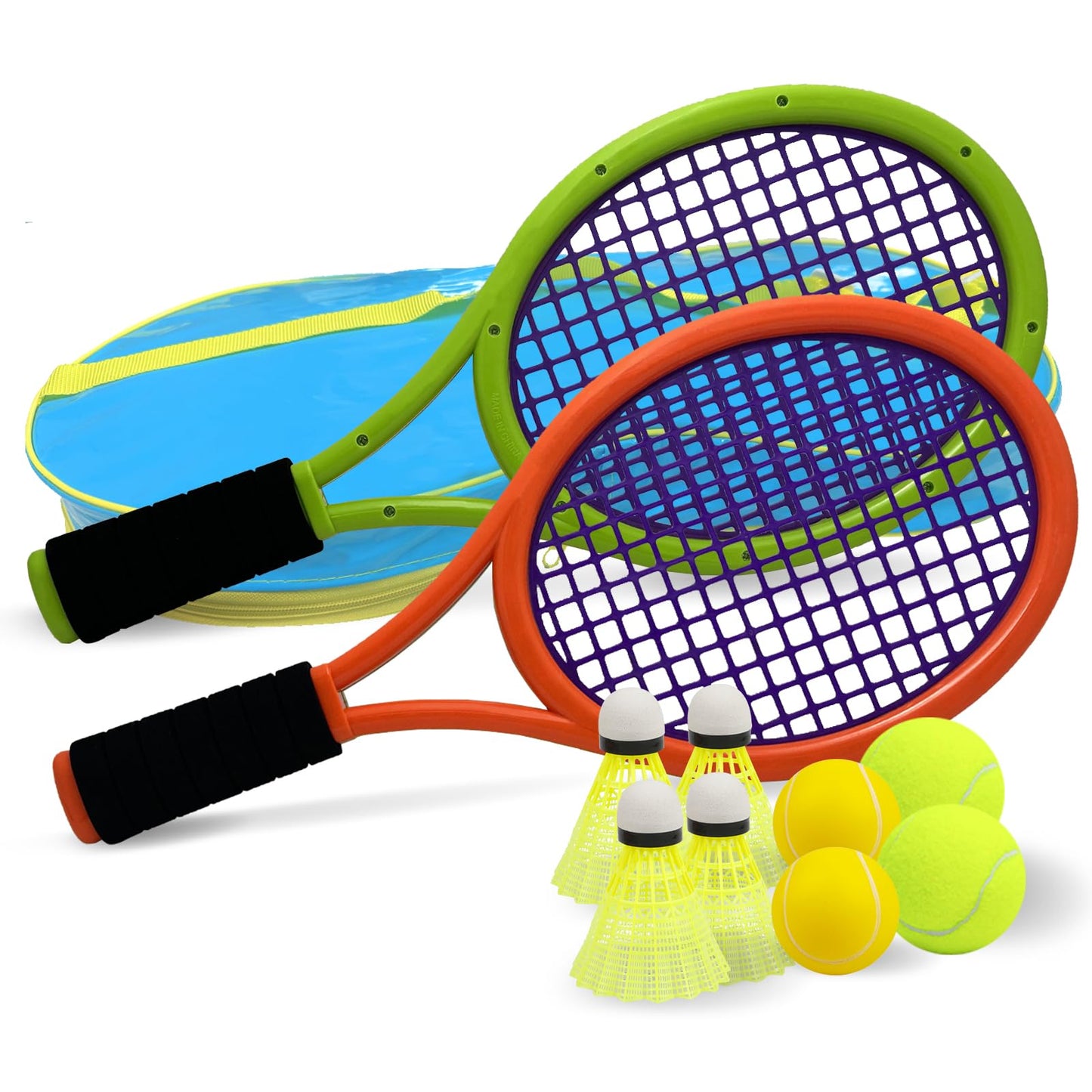 Kids Tennis Racket,17 Inch Plastic Tennis Racket with 2 Soft Balls,2 Tennis Balls and 4 Shuttlecocks for Kid,Toddler Outdoor/Indoor Sport Play - Tennis Mindset