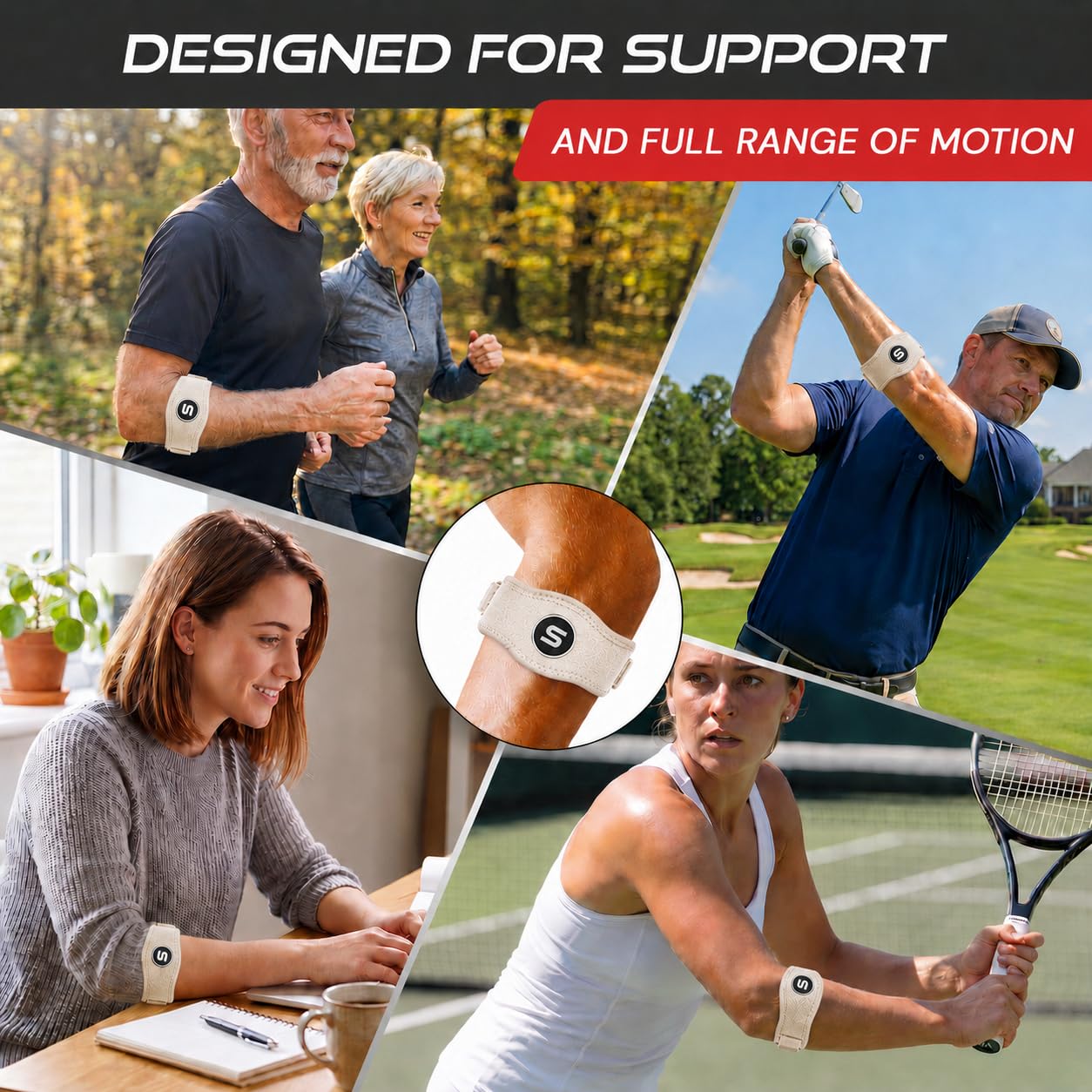 Sleeve Stars Tennis Elbow Brace for Men & Women, Elbow Brace for Tendonitis, Tennis Elbow Strap, Golfers Elbow Brace, Elbow Support Wrap for Tennis Elbow Relief, Fits 9"-23" (Single/Black) - Tennis Mindset