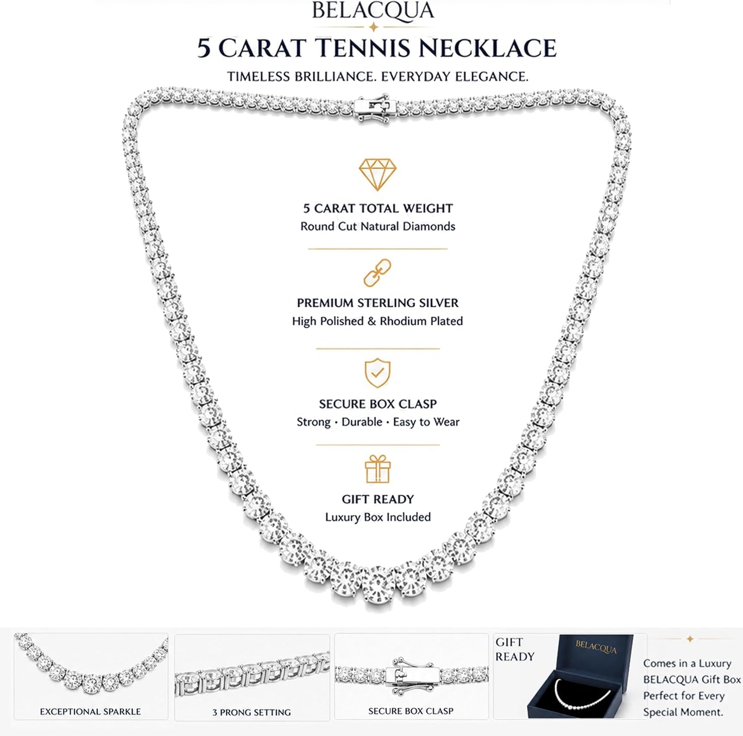 Belacqua 16-20 Inches Lab Grown Diamond Graduated Riviera Tennis Necklace - Tennis Mindset