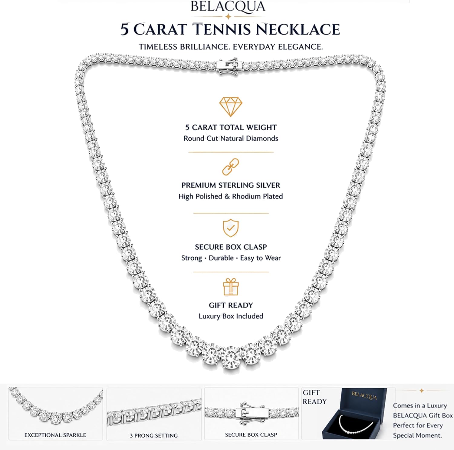 Belacqua 16-20 Inches Lab Grown Diamond Graduated Riviera Tennis Necklace - Tennis Mindset