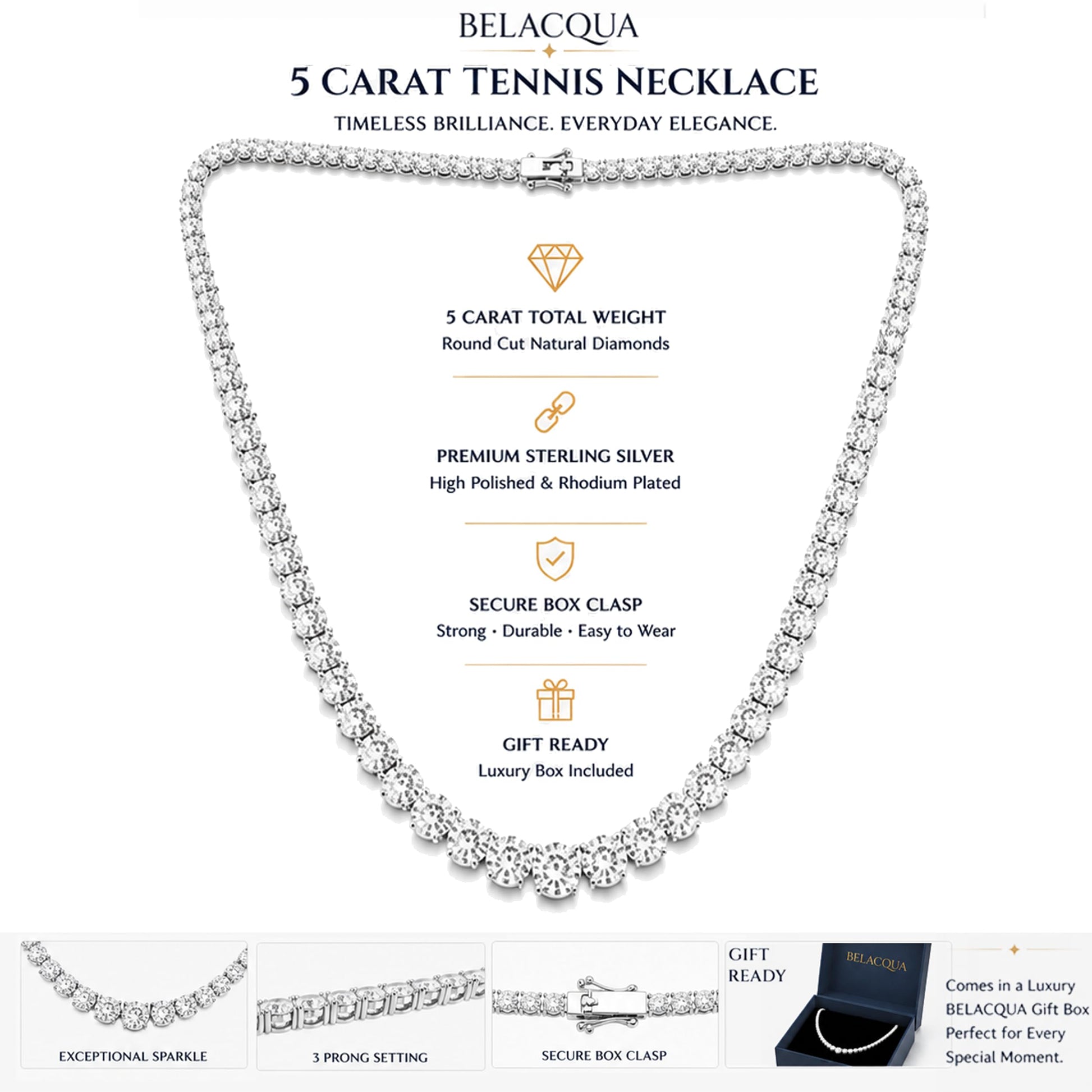 Belacqua 16-20 Inches Lab Grown Diamond Graduated Riviera Tennis Necklace - Tennis Mindset