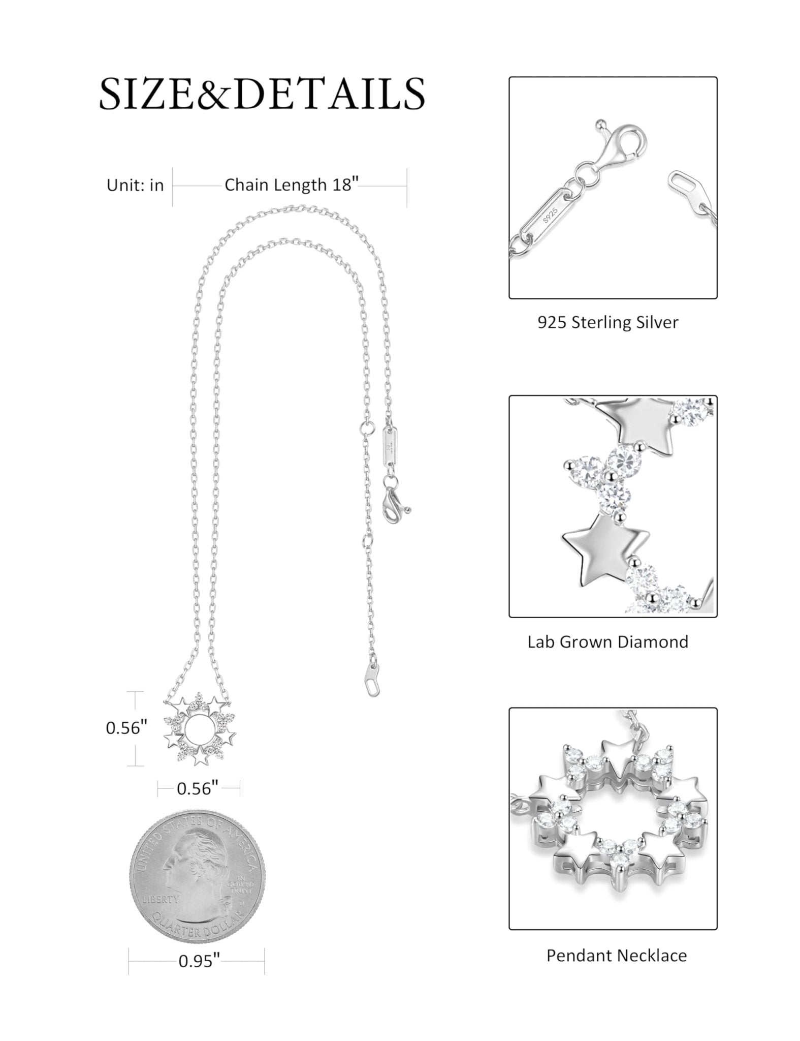 Sterling Silver Lab Grown Diamond Necklace for Women, 18 inch - Tennis Mindset