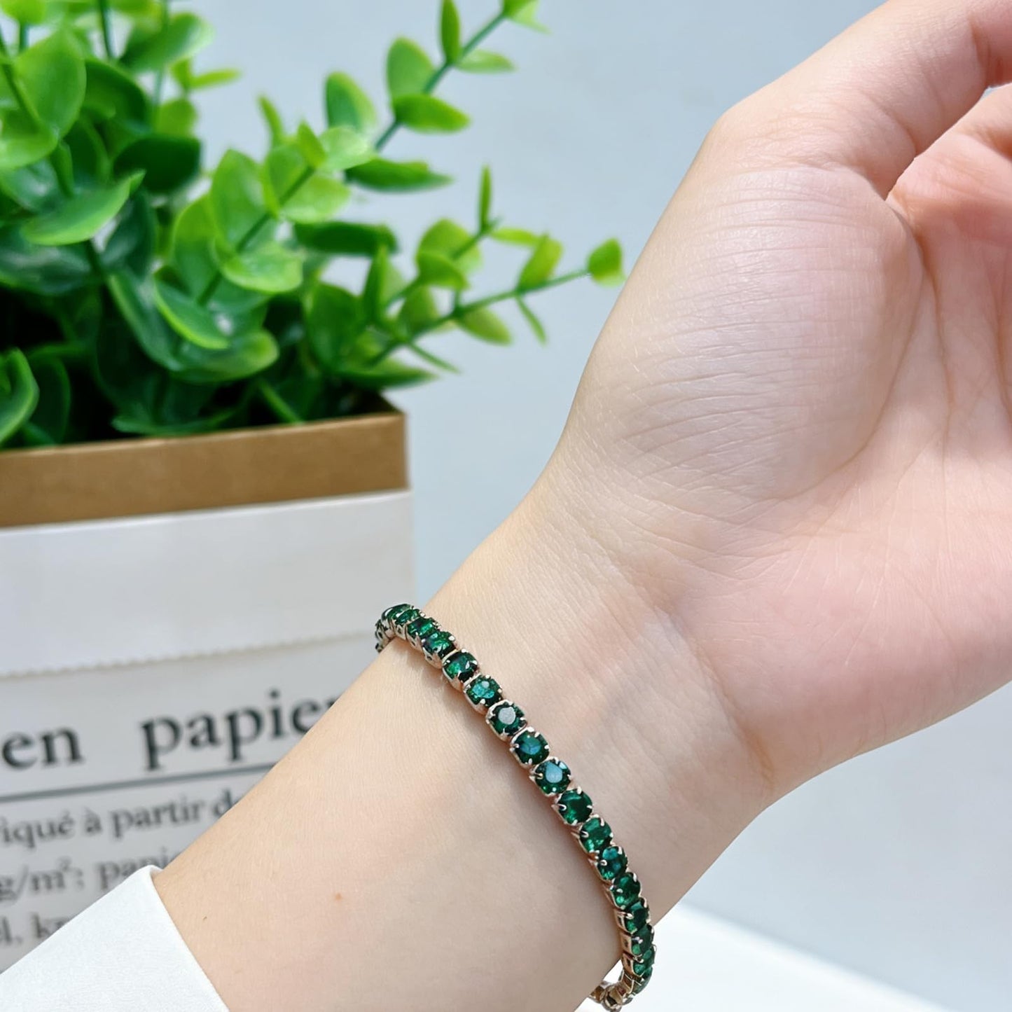 Tennis Bracelets, Tennis Bracelets for Women (Silver/Rose Glod/Green)