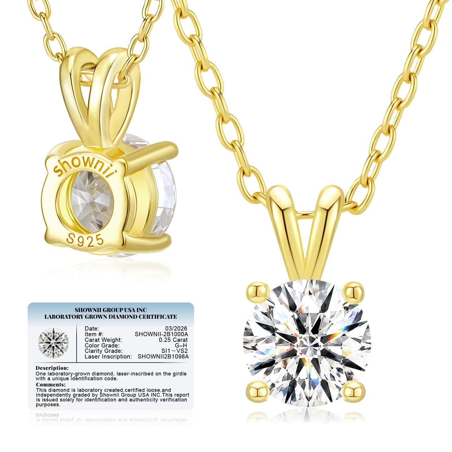 shownii 0.25-2CT LAB GROWN Diamond Solitaire Pendant Necklace for Women - Tennis Mindset