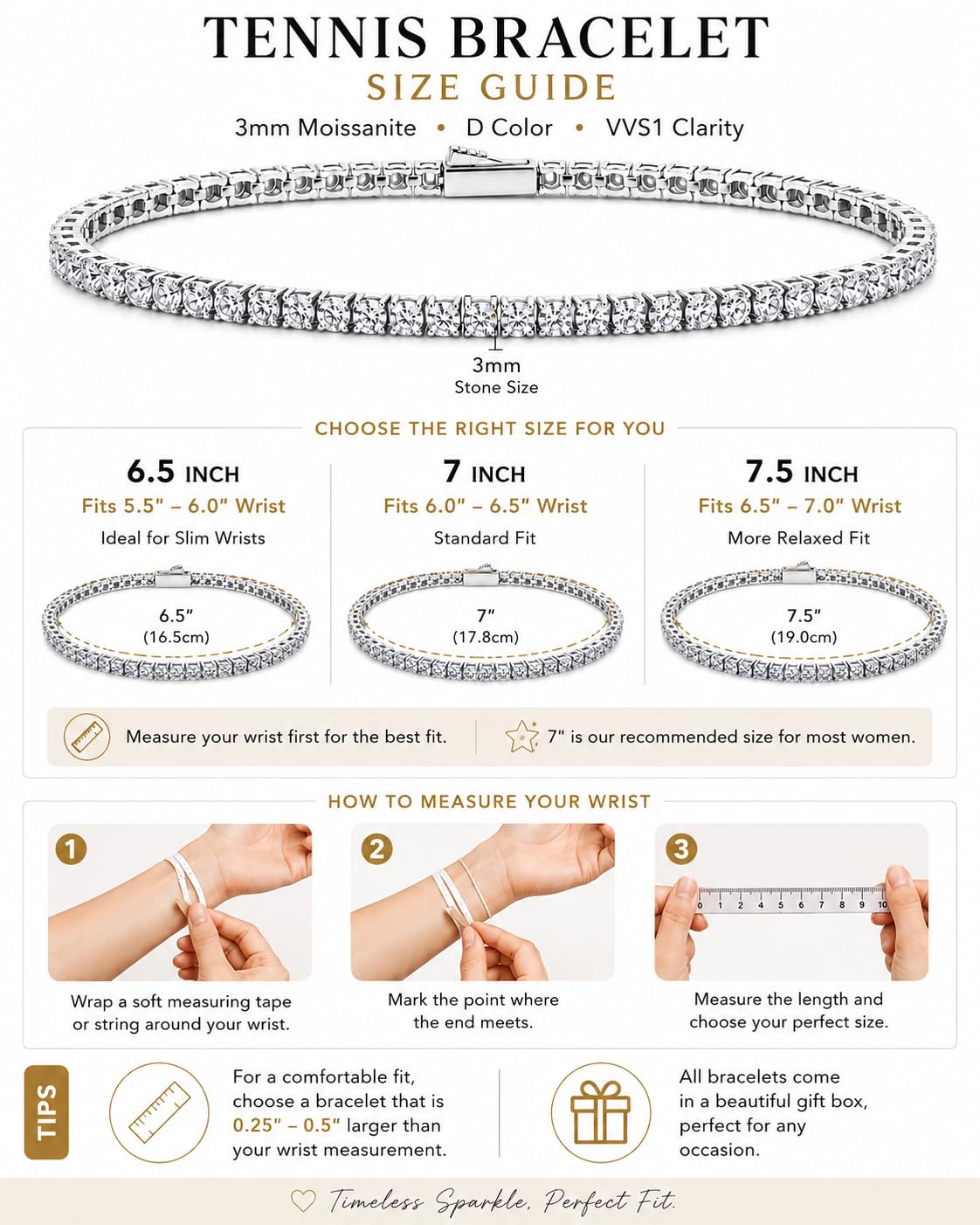 Waterproof Moissanite Tennis Bracelets for Women Hypoallergenic