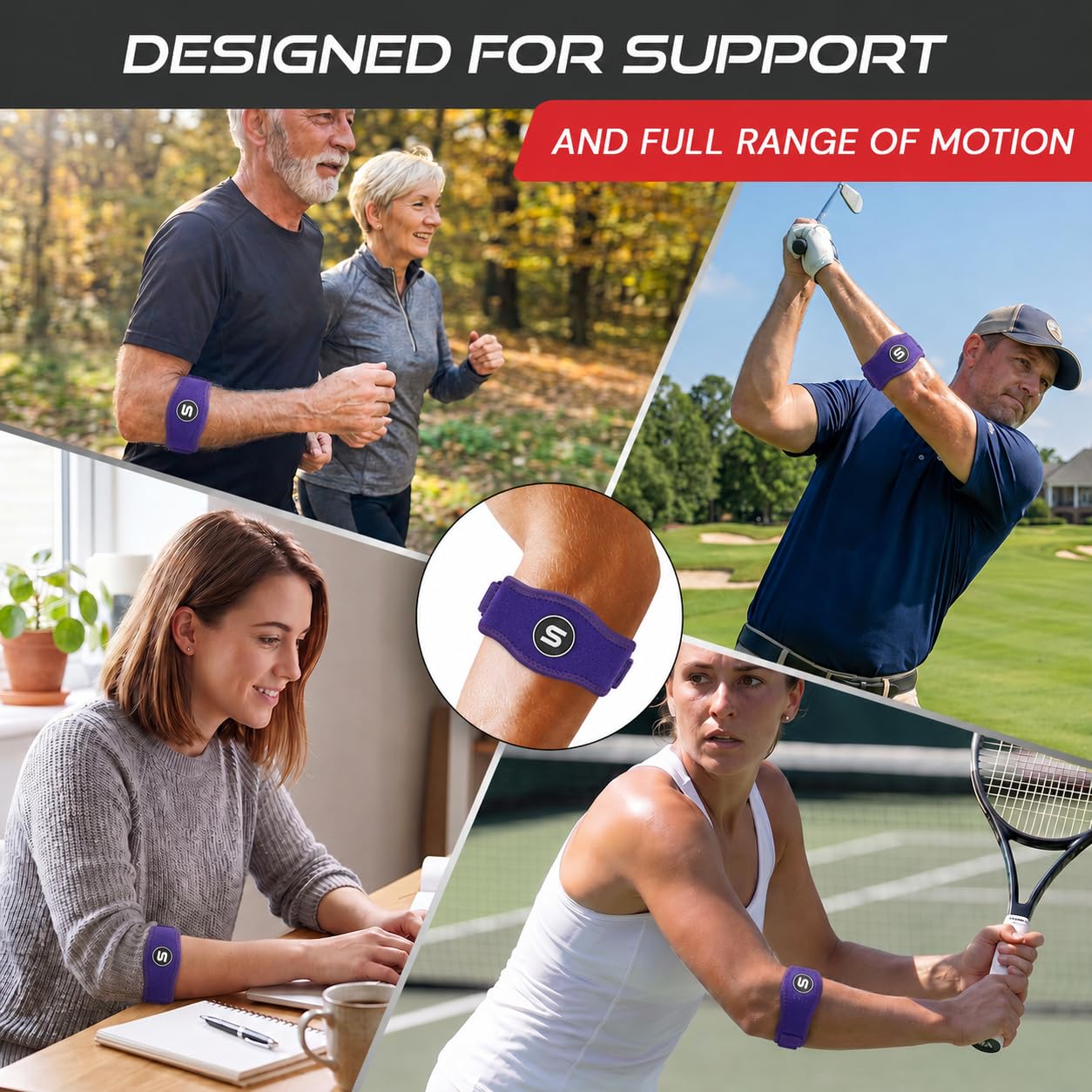 Sleeve Stars Tennis Elbow Brace for Men & Women, Elbow Brace for Tendonitis, Tennis Elbow Strap, Golfers Elbow Brace, Elbow Support Wrap for Tennis Elbow Relief, Fits 9"-23" (Single/Black) - Tennis Mindset