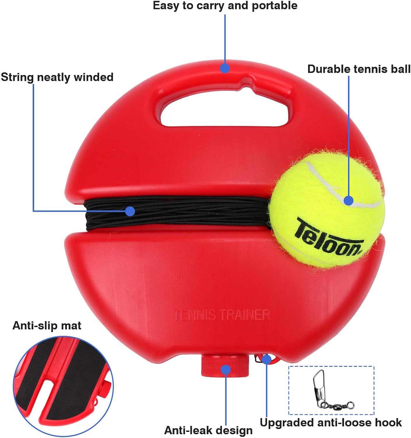 Teloon Solo Tennis Trainer Rebound Ball with String for Self Tennis Practice Training Tool for Adults or Kids Beginners with 2 String Balls Elastic and a Portable Mesh Bag - Tennis Mindset