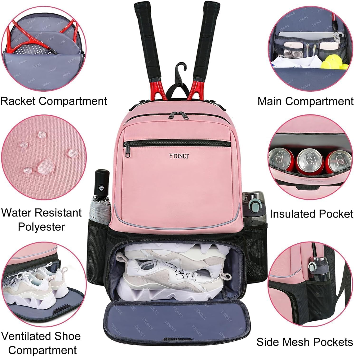 Ytonet Tennis Bag Tennis Backpack for Women Men 2 Rackets - Tennis Mindset