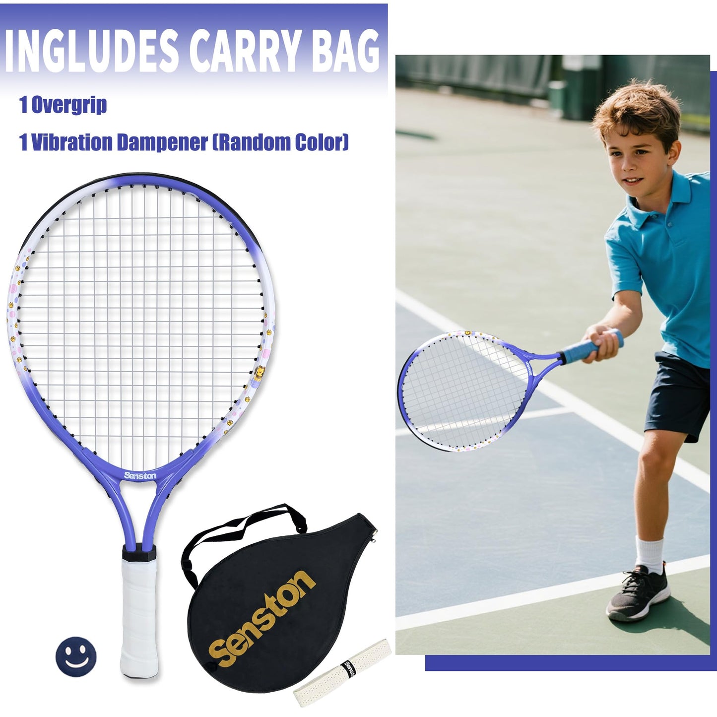 Senston 19" 23" 25" Kids Junior Tennis Racquet for Kids Children Boys Girls Tennis Rackets with Racket Cover - Tennis Mindset