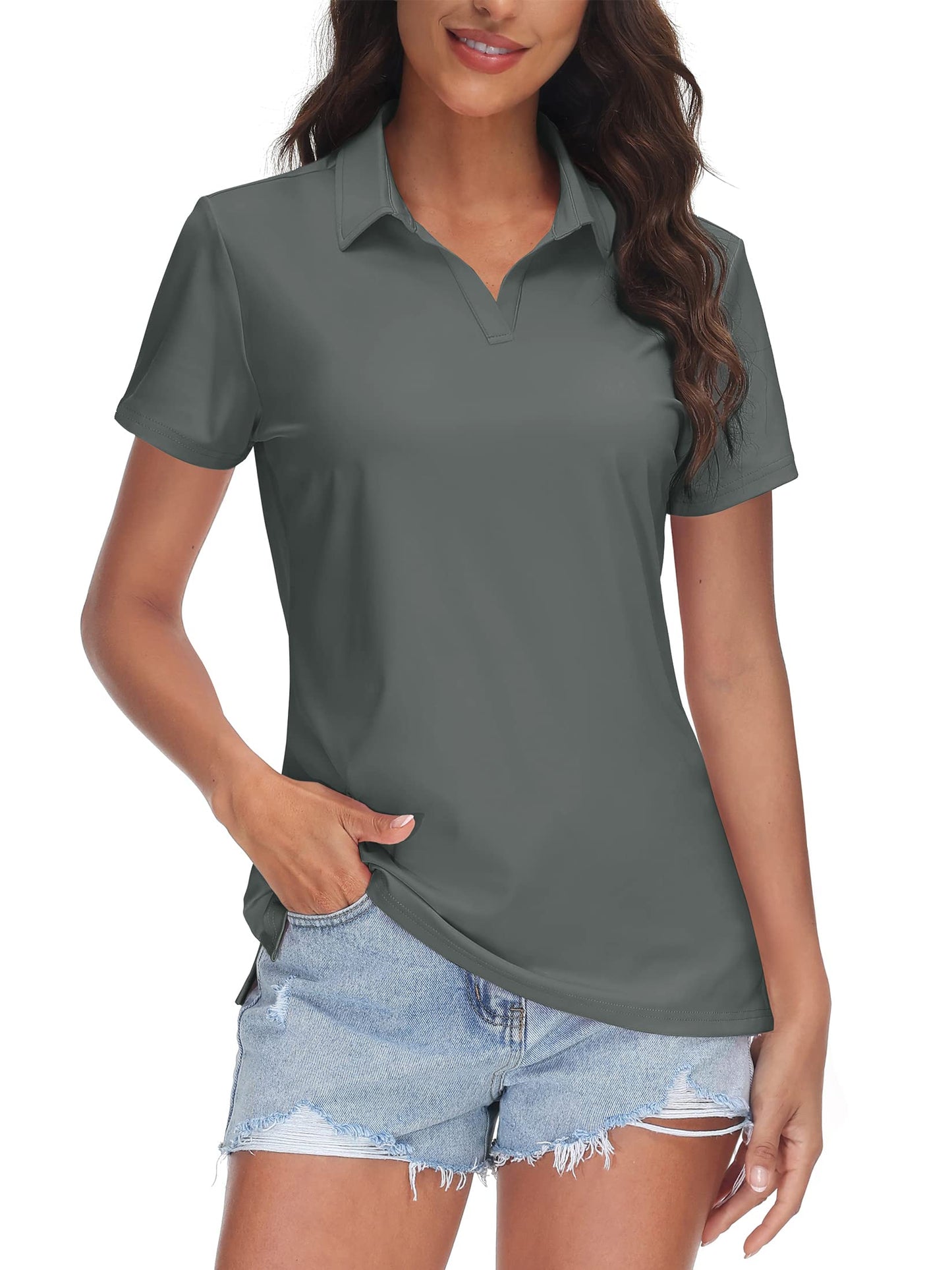 TACVASEN Women's V-Neck Polo Shirts UPF 50+ Short Sleeve Sun Protection Quick Dry Golf Polos Collared Shirt
