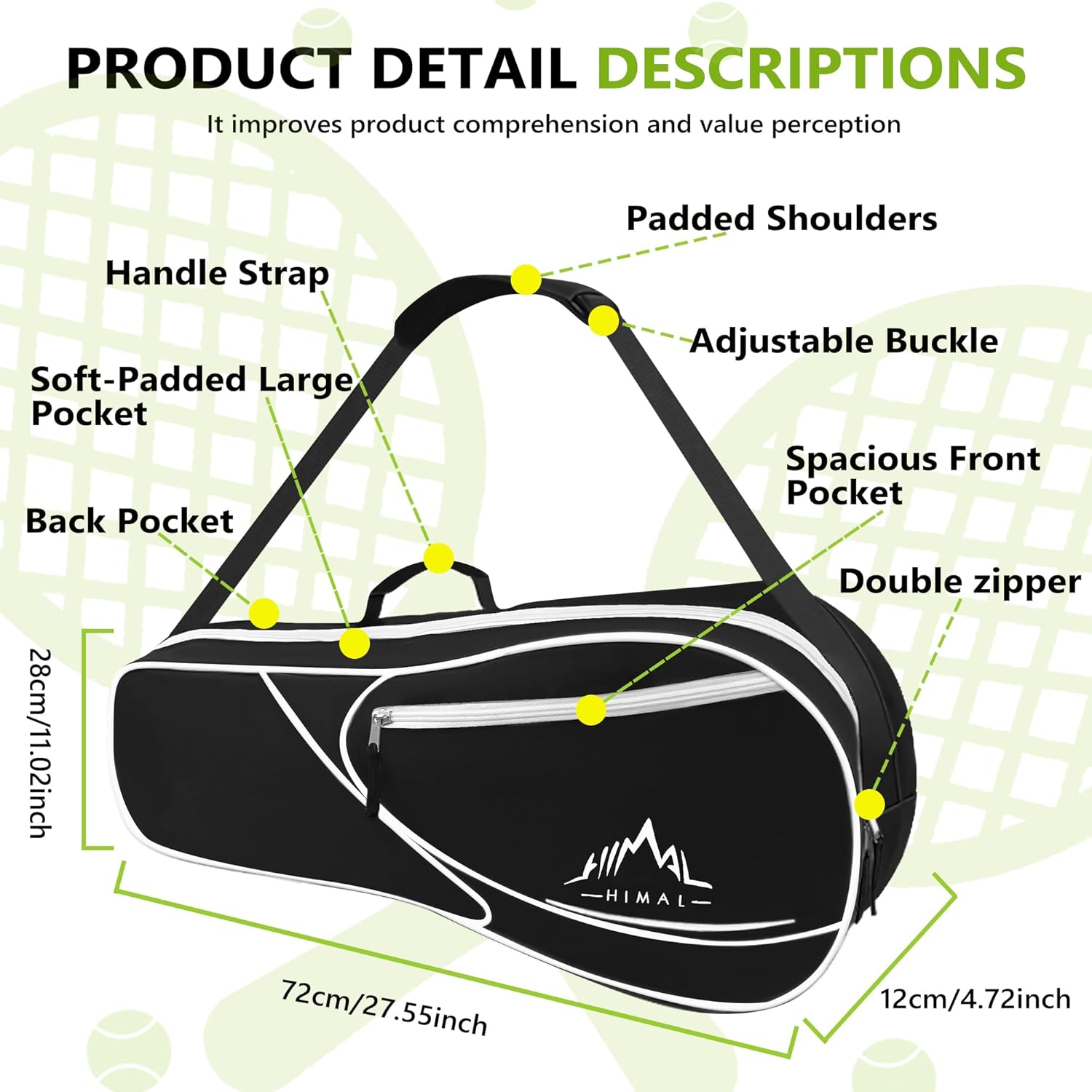Himal Outdoors 3 Racquet Tennis Bag Tennis Racket Bag for Men Women - Tennis Mindset