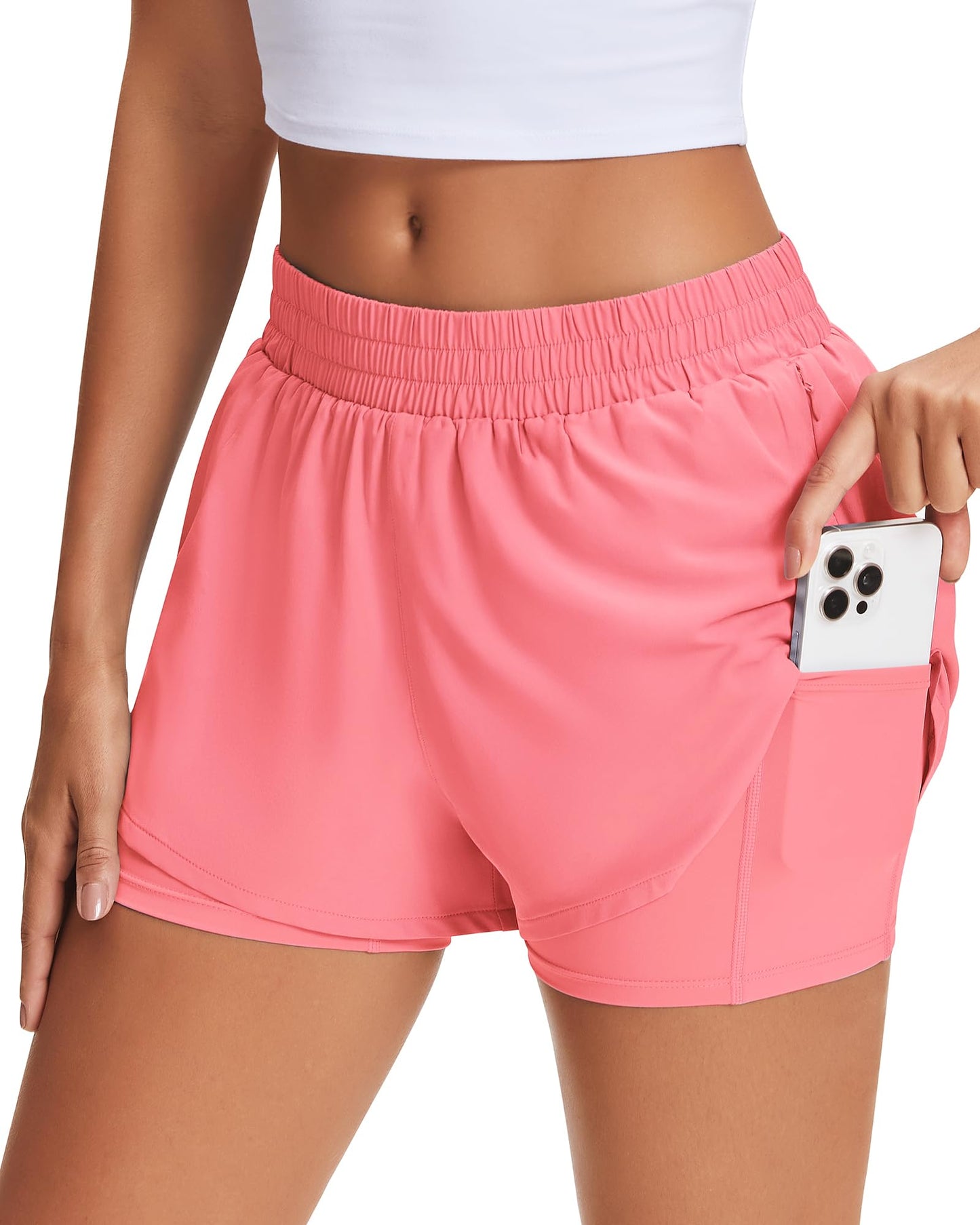 Stelle Women's 2 in 1 Running Shorts Gym Athletic Shorts with Zip Pockets - Tennis Mindset