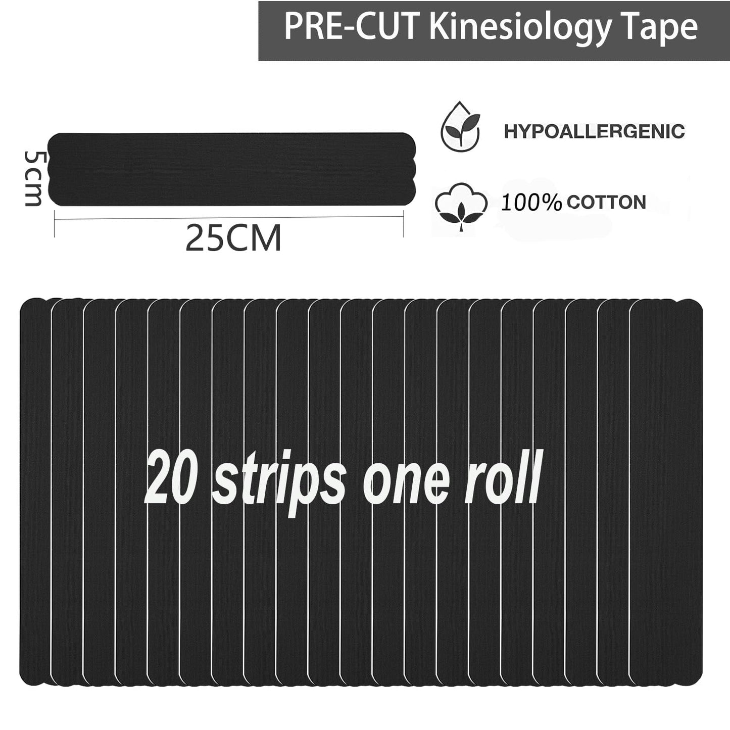 Kinesiology Tape Precut Strips Pro Athletic (3 Rolls,60 Strips) Original Cotton Waterproof Breathable Latex Free Tape for Muscle Pain Relief and Joint Support Elastic Sports Activities Tapes (Mix) - Tennis Mindset