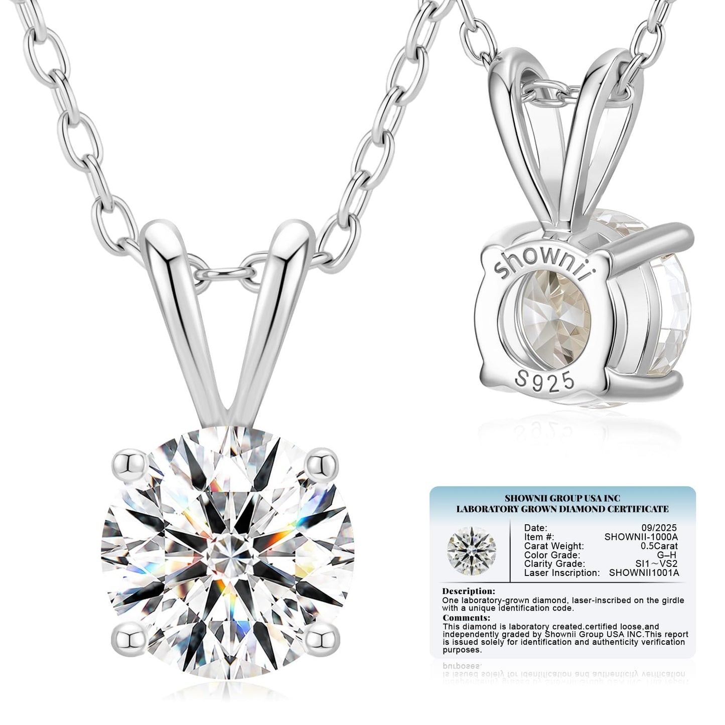shownii 0.25-2CT LAB GROWN Diamond Solitaire Pendant Necklace for Women - Tennis Mindset