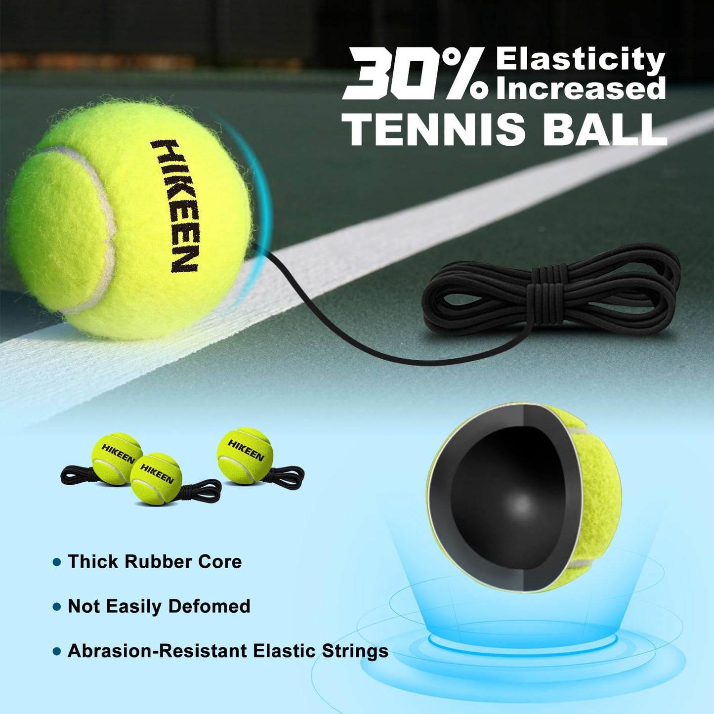 Hikeen Premium Tennis Trainer Rebound with Metal Base,Portable Solo Tennis Trainer Set with 3 Highly Elastic String Balls,Tennis Practice Equipment for Adult Kids an Beginners - Tennis Mindset