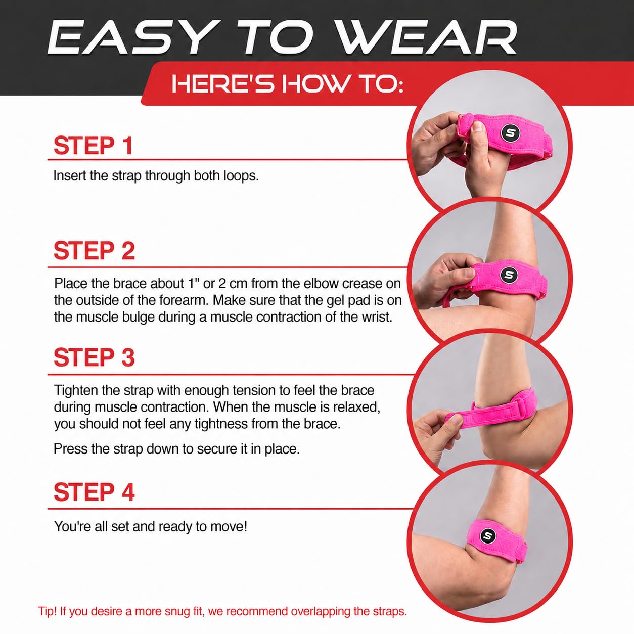 Sleeve Stars Tennis Elbow Brace for Men & Women, Elbow Brace for Tendonitis, Tennis Elbow Strap, Golfers Elbow Brace, Elbow Support Wrap for Tennis Elbow Relief, Fits 9"-23" (Single/Black) - Tennis Mindset