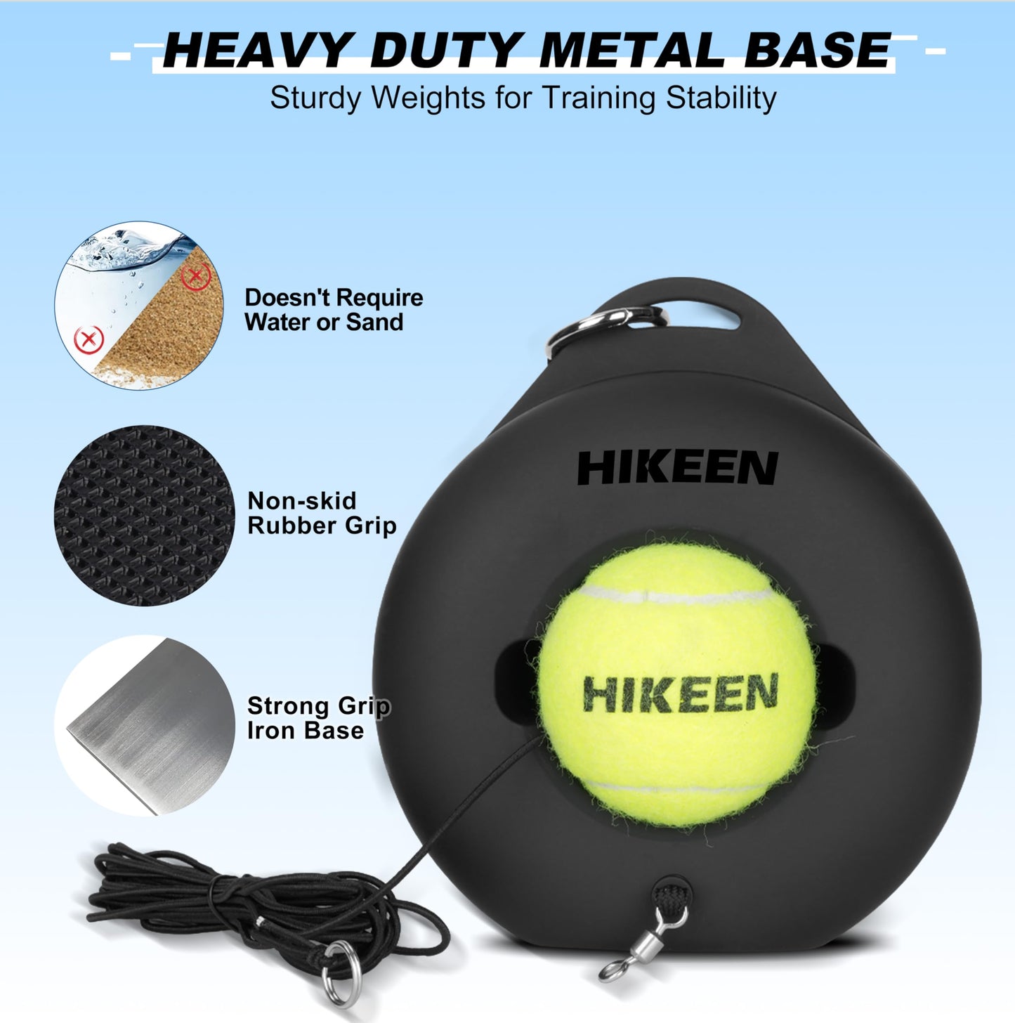 Hikeen Premium Tennis Trainer Rebound with Metal Base,Portable Solo Tennis Trainer Set with 3 Highly Elastic String Balls,Tennis Practice Equipment for Adult Kids an Beginners - Tennis Mindset