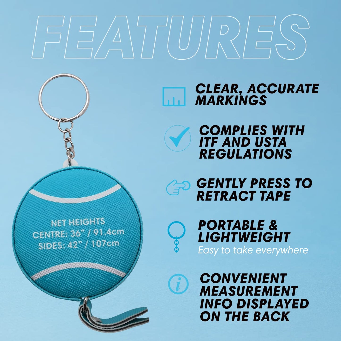 Scoring Right Net Checker Tennis Net Height Measuring Tape and Keyring - Tennis Mindset