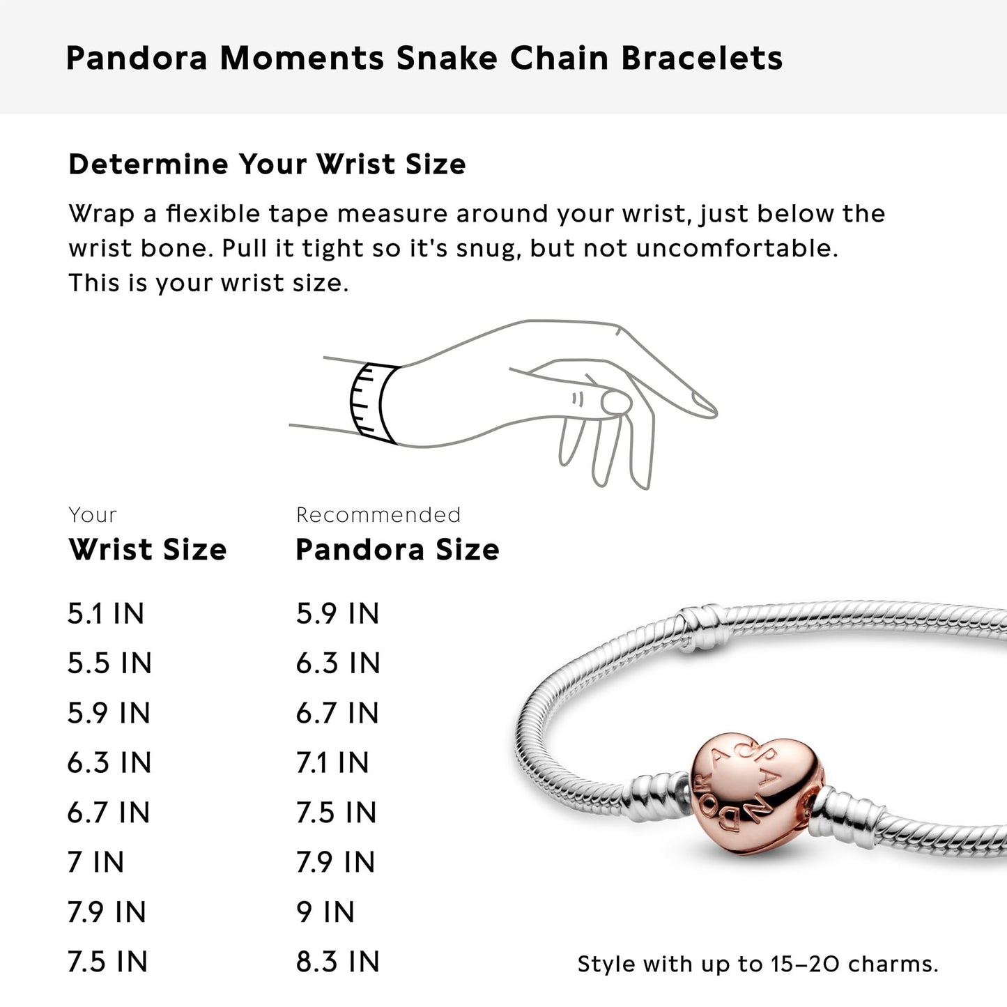 PANDORA Heart Clasp Snake Chain Bracelet - Heart Clasp - Romantic Jewelry for Her with Gift Box - Compatible Moments Charms