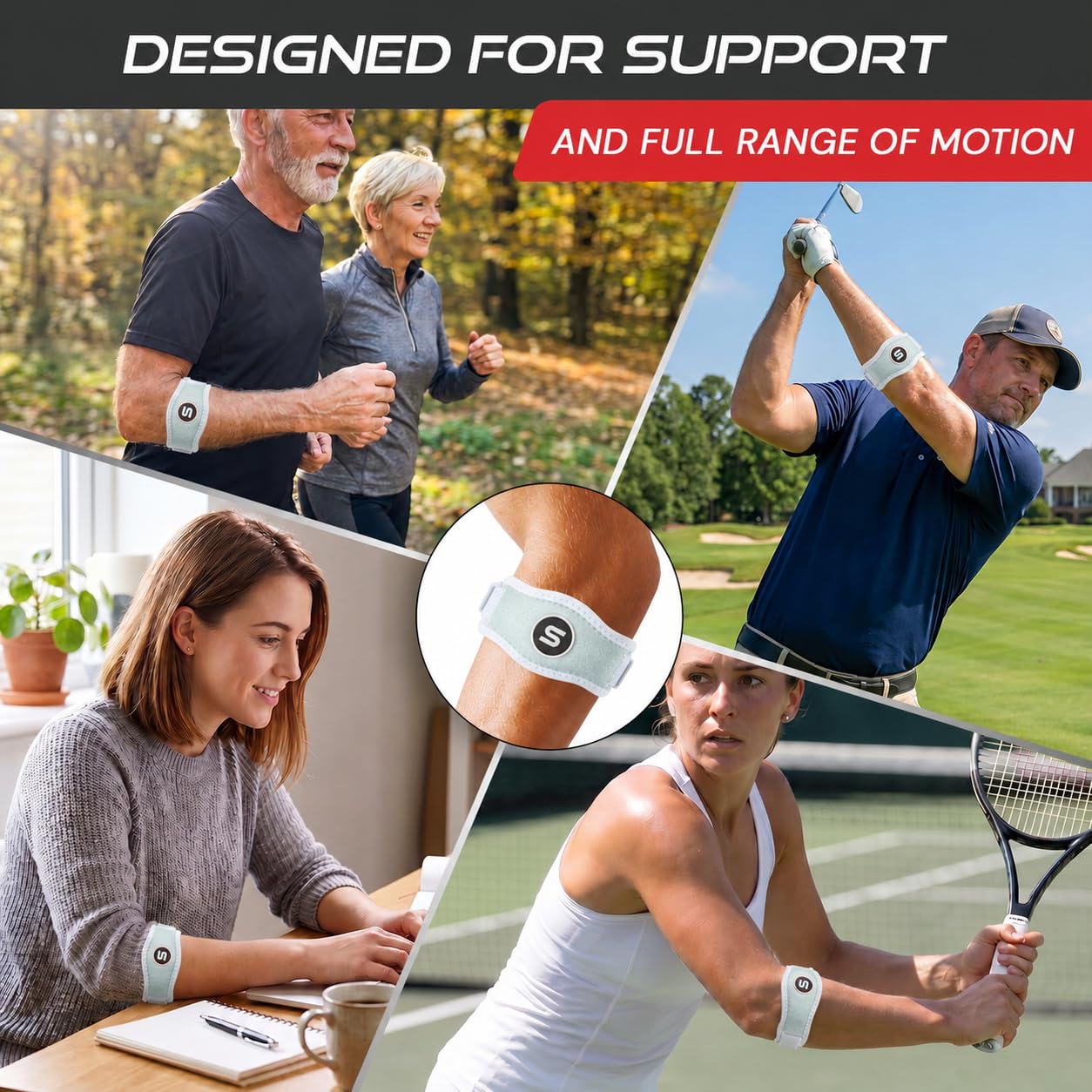 Sleeve Stars Tennis Elbow Brace for Men & Women, Elbow Brace for Tendonitis, Tennis Elbow Strap, Golfers Elbow Brace, Elbow Support Wrap for Tennis Elbow Relief, Fits 9"-23" (Single/Black) - Tennis Mindset