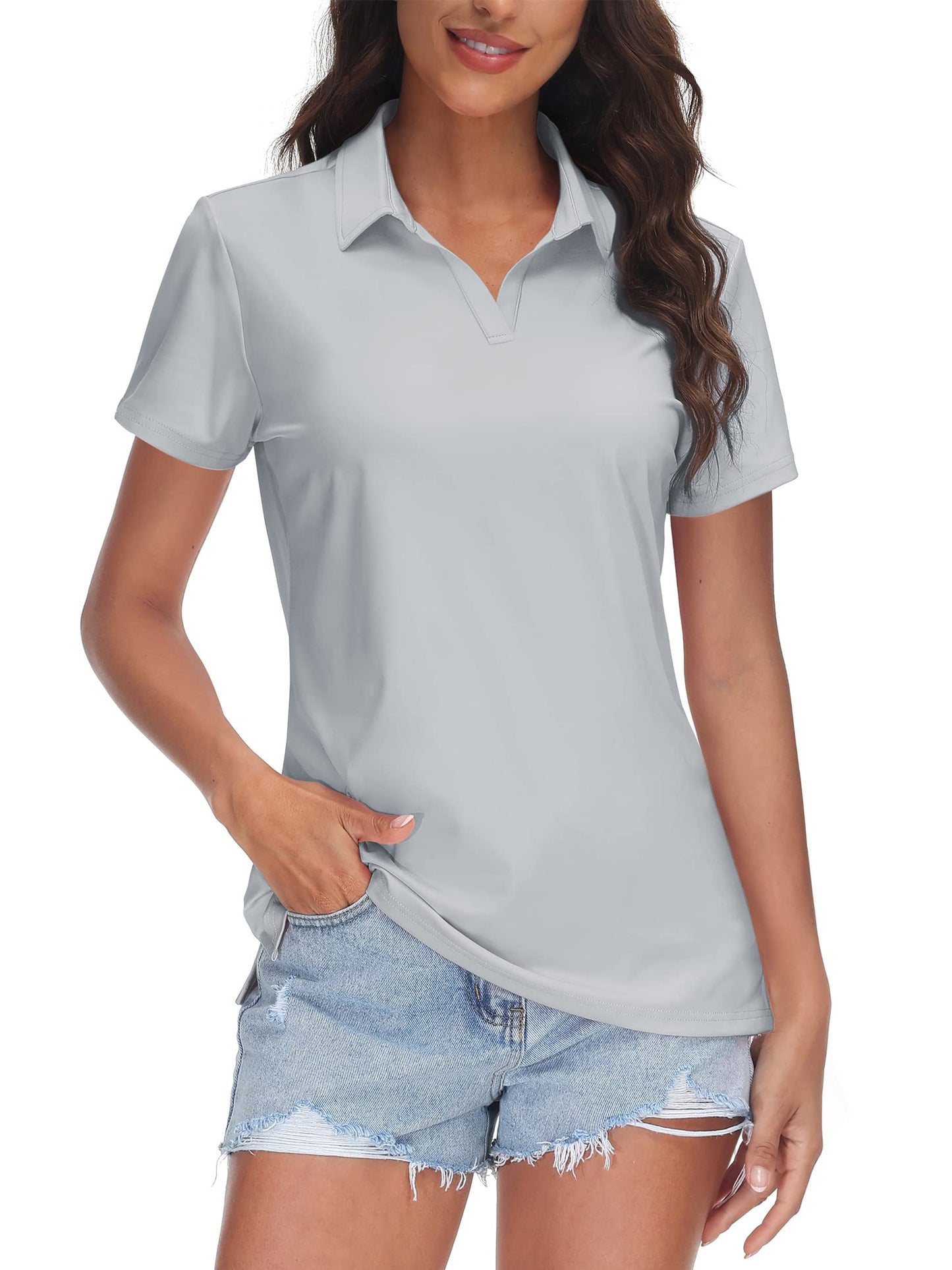 TACVASEN Women's V-Neck Polo Shirts UPF 50+ Short Sleeve Sun Protection Quick Dry Golf Polos Collared Shirt