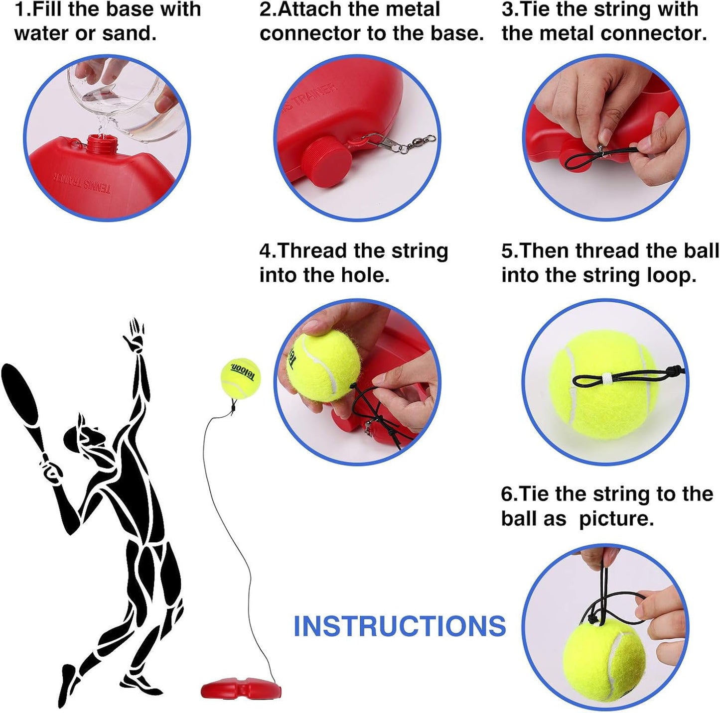 Teloon Solo Tennis Trainer Rebound Ball with String for Self Tennis Practice Training Tool for Adults or Kids Beginners with 2 String Balls Elastic and a Portable Mesh Bag - Tennis Mindset