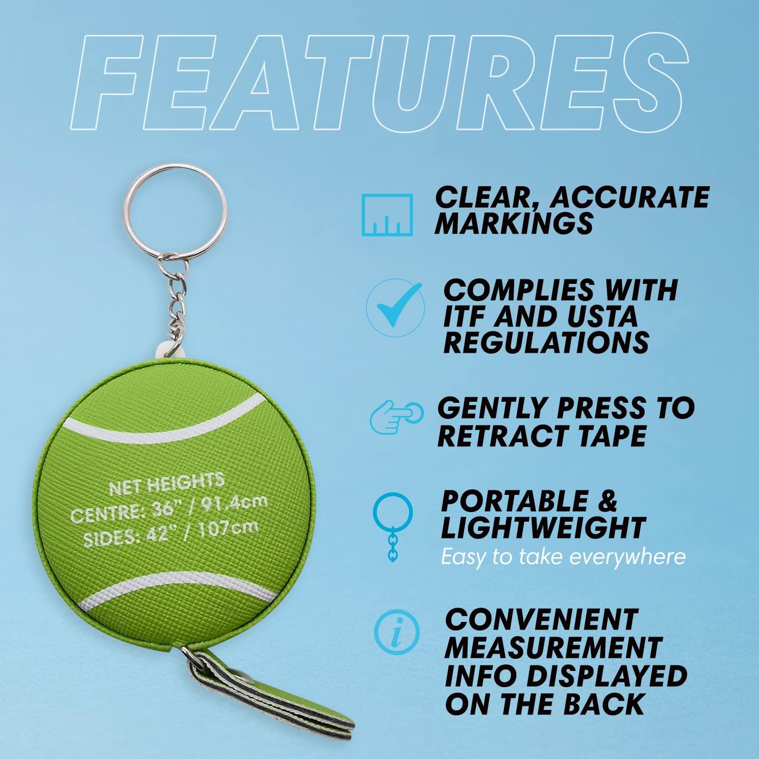 Scoring Right Net Checker Tennis Net Height Measuring Tape and Keyring - Tennis Mindset