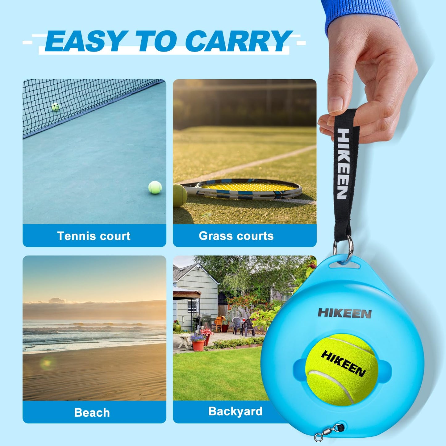 Hikeen Premium Tennis Trainer Rebound with Metal Base,Portable Solo Tennis Trainer Set with 3 Highly Elastic String Balls,Tennis Practice Equipment for Adult Kids an Beginners - Tennis Mindset