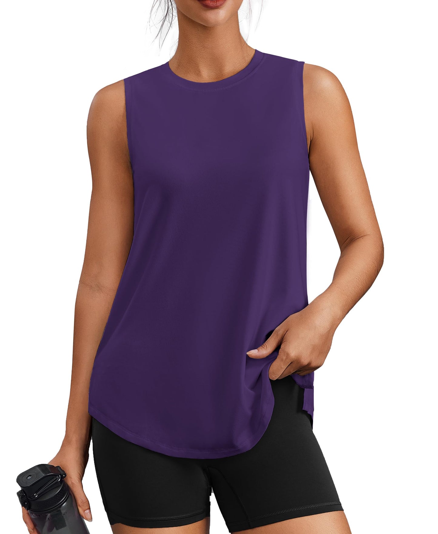 PINSPARK Workout Tank Tops for Women UPF 50+ Side Slits Athletic Gym Shirt