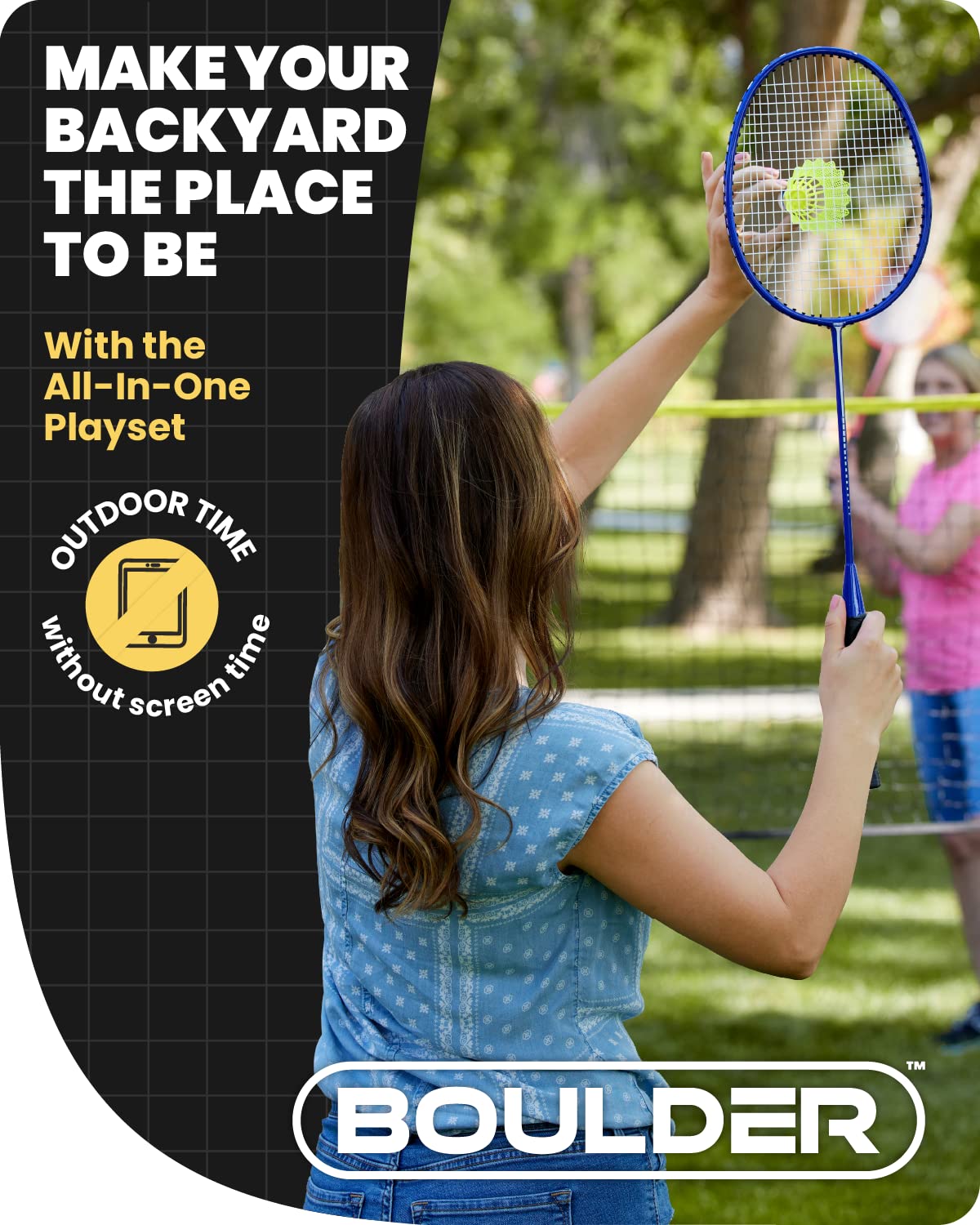 Boulder Portable Badminton Pickleball Net - Foldable/Extendable Poles for Multiple Sports Heights (UP to 5 ft) - Ideal for Tennis, Pickleball, Soccer Tennis - Easy Setup - Tennis Mindset