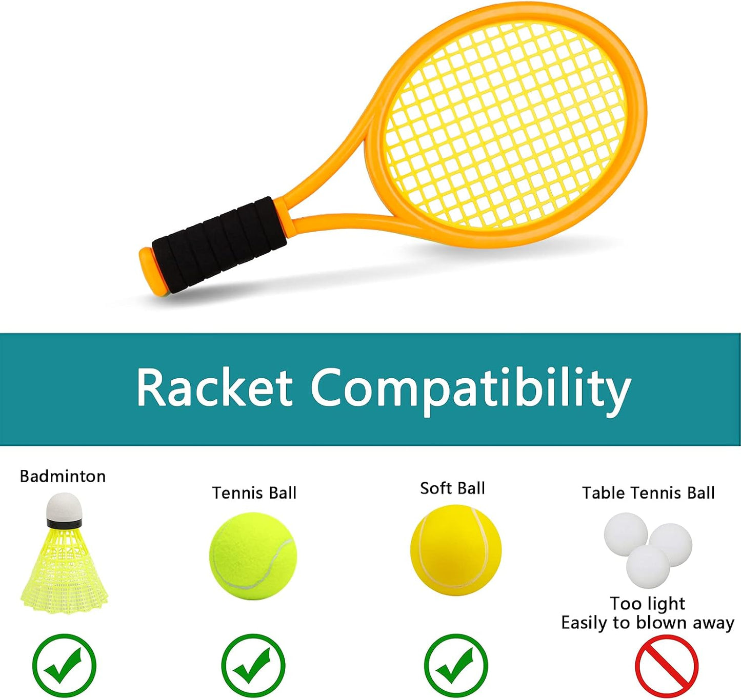 Kids Tennis Racket,17 Inch Plastic Tennis Racket with 2 Soft Balls,2 Tennis Balls and 4 Shuttlecocks for Kid,Toddler Outdoor/Indoor Sport Play - Tennis Mindset