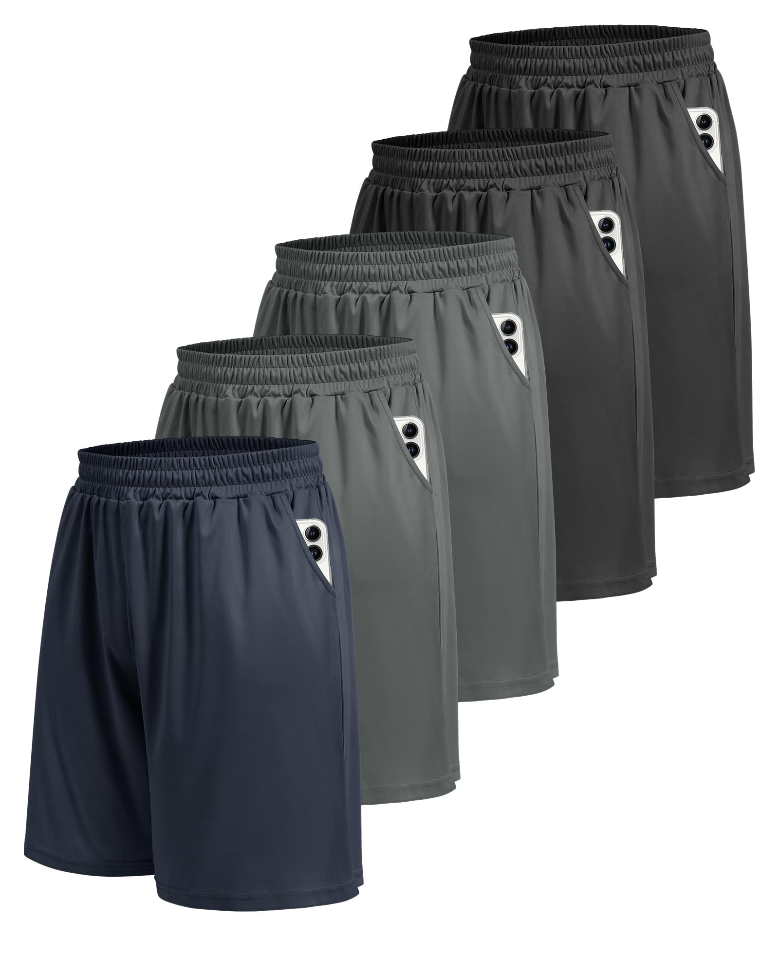 5 Pack Athletic Gym Mens Shorts - Workout Black Quick Dry Basketball Shorts - Tennis Mindset