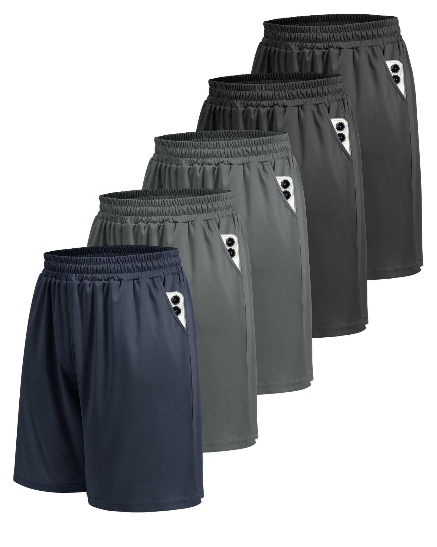 5 Pack Athletic Gym Mens Shorts - Workout Black Quick Dry Basketball Shorts - Tennis Mindset