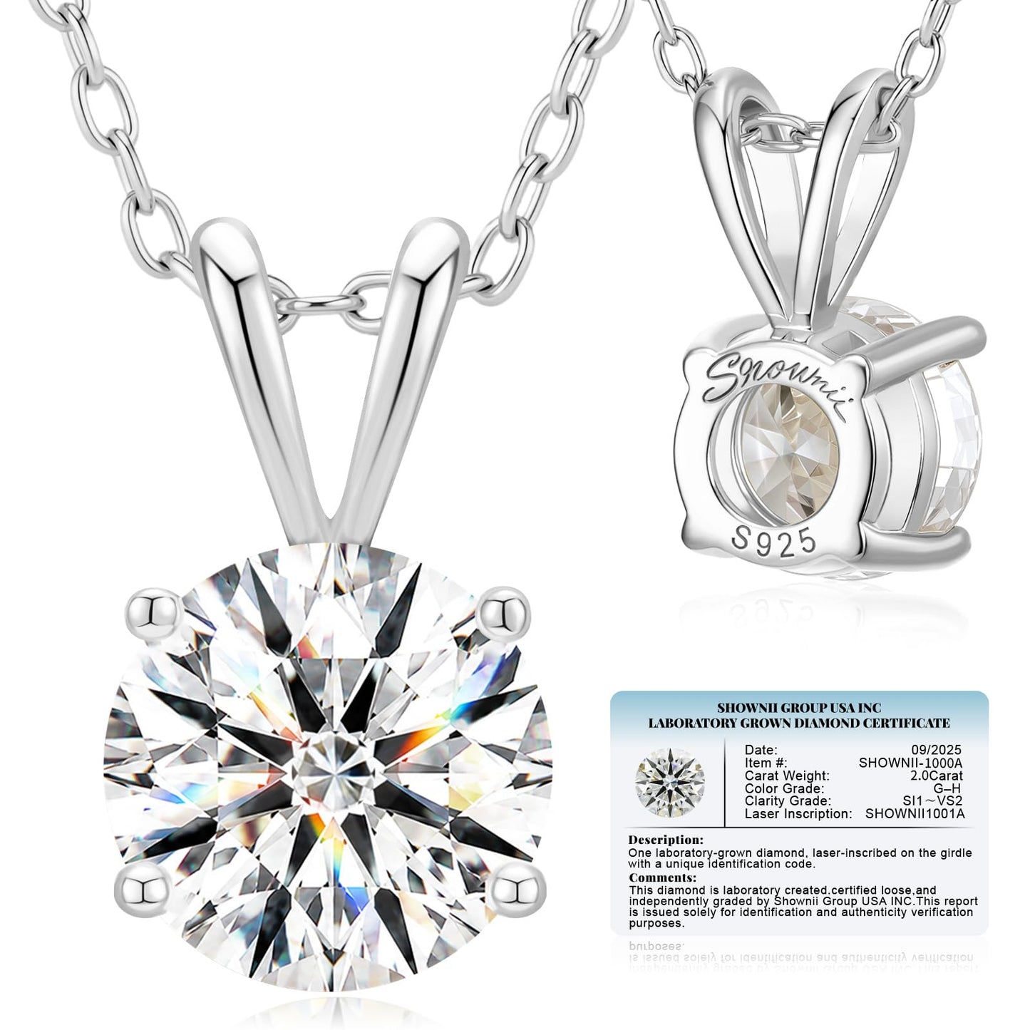 shownii 0.25-2CT LAB GROWN Diamond Solitaire Pendant Necklace for Women - Tennis Mindset