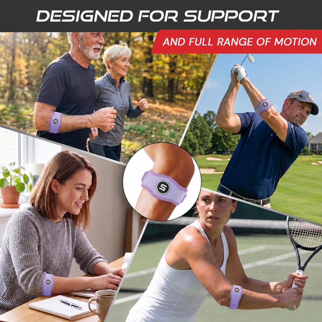 Sleeve Stars Tennis Elbow Brace for Men & Women, Elbow Brace for Tendonitis, Tennis Elbow Strap, Golfers Elbow Brace, Elbow Support Wrap for Tennis Elbow Relief, Fits 9"-23" (Single/Black) - Tennis Mindset