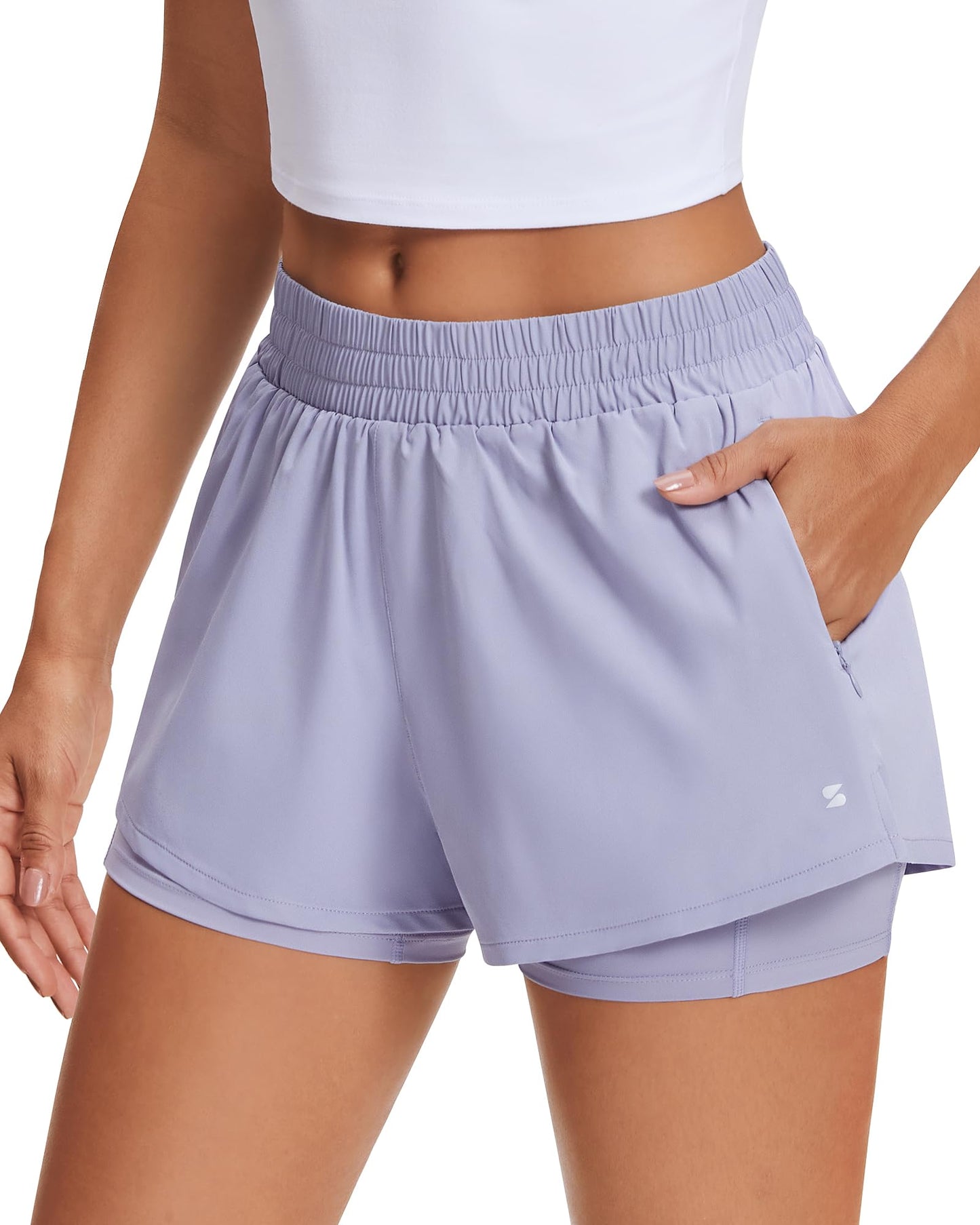 Stelle Women's 2 in 1 Running Shorts Gym Athletic Shorts with Zip Pockets - Tennis Mindset