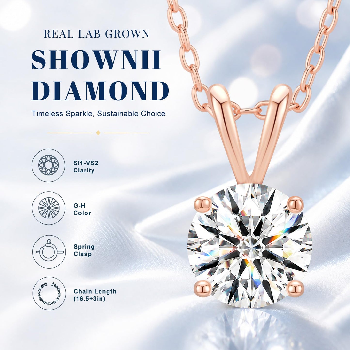 shownii 0.25-2CT LAB GROWN Diamond Solitaire Pendant Necklace for Women - Tennis Mindset